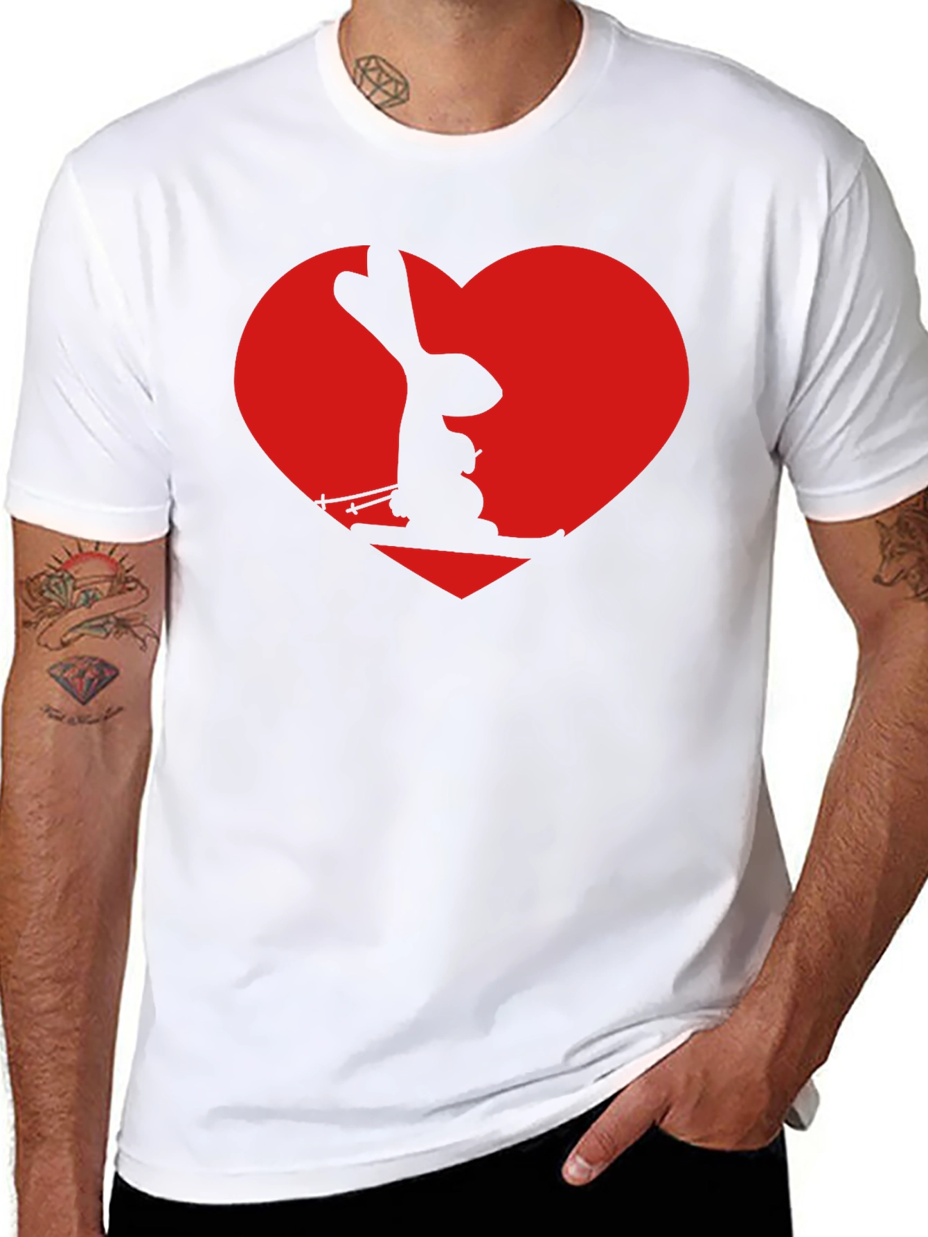 Skiing Rabbit Heart Graphic Tee