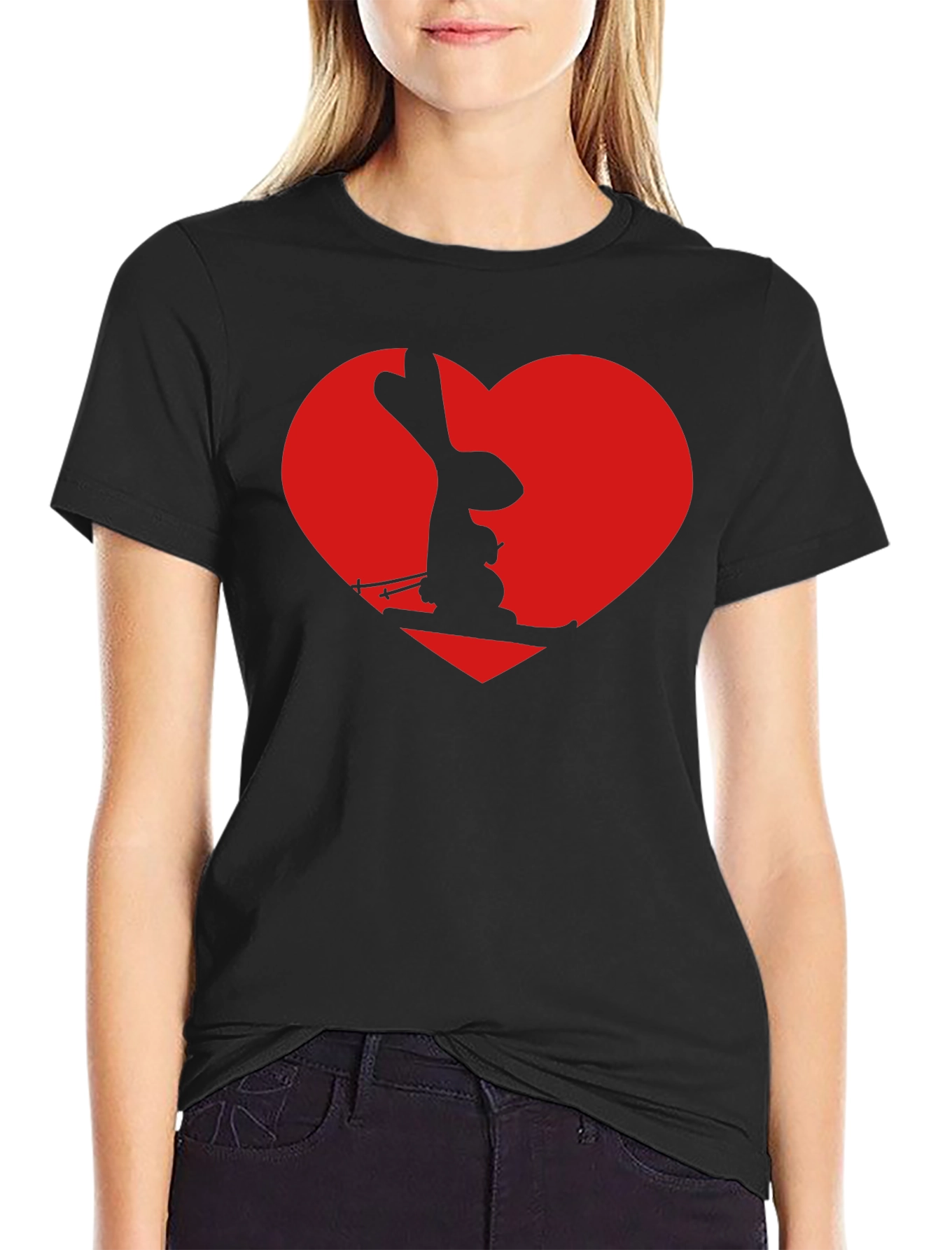 Skiing Rabbit Heart Graphic Tee