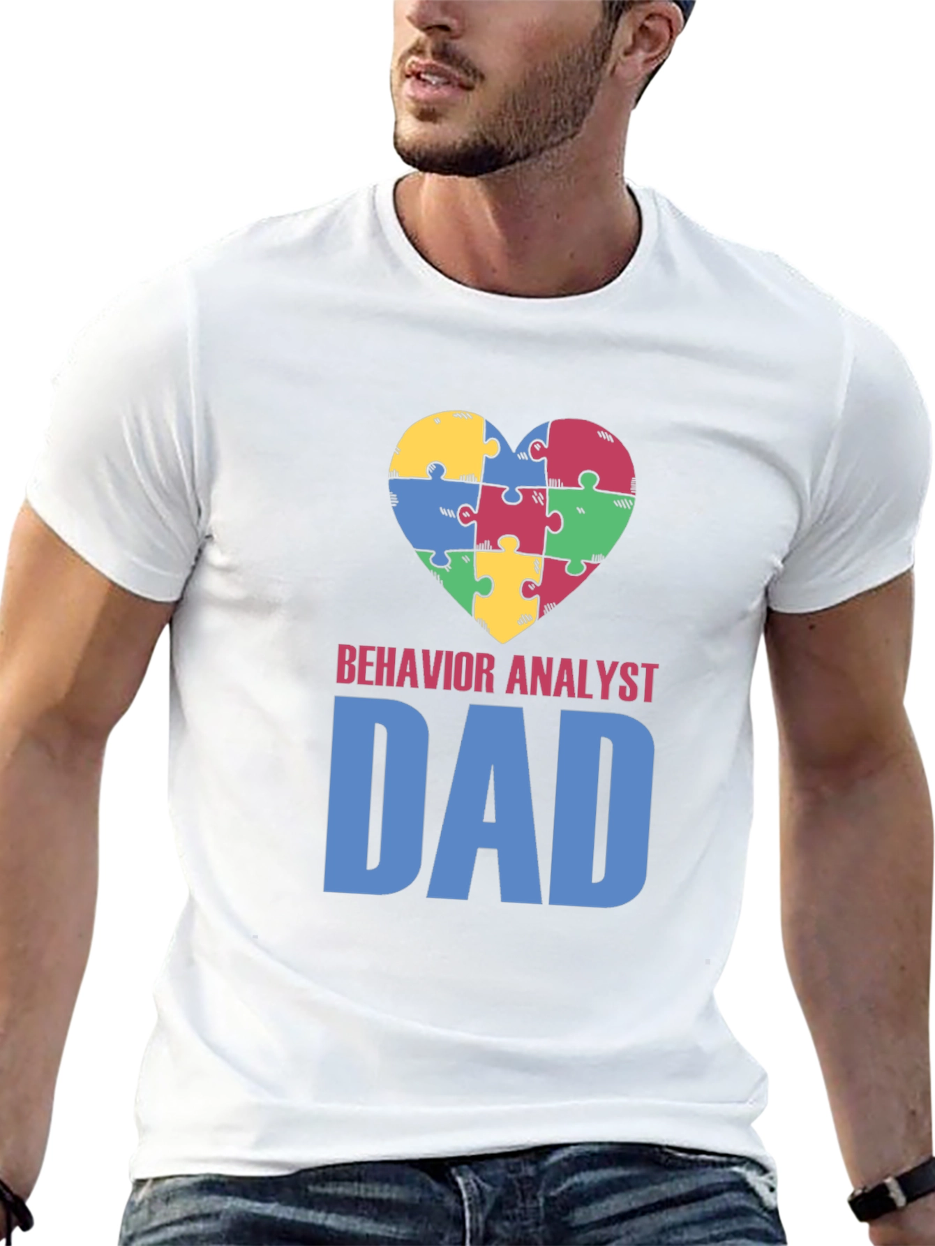 Behavior Analyst Dad Autism Awareness Puzzle Heart T-Shirt