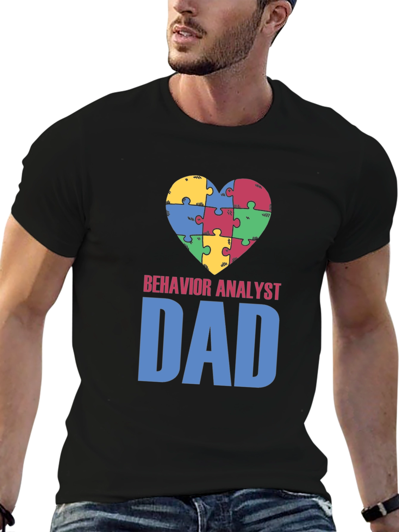Behavior Analyst Dad Autism Awareness Puzzle Heart T-Shirt