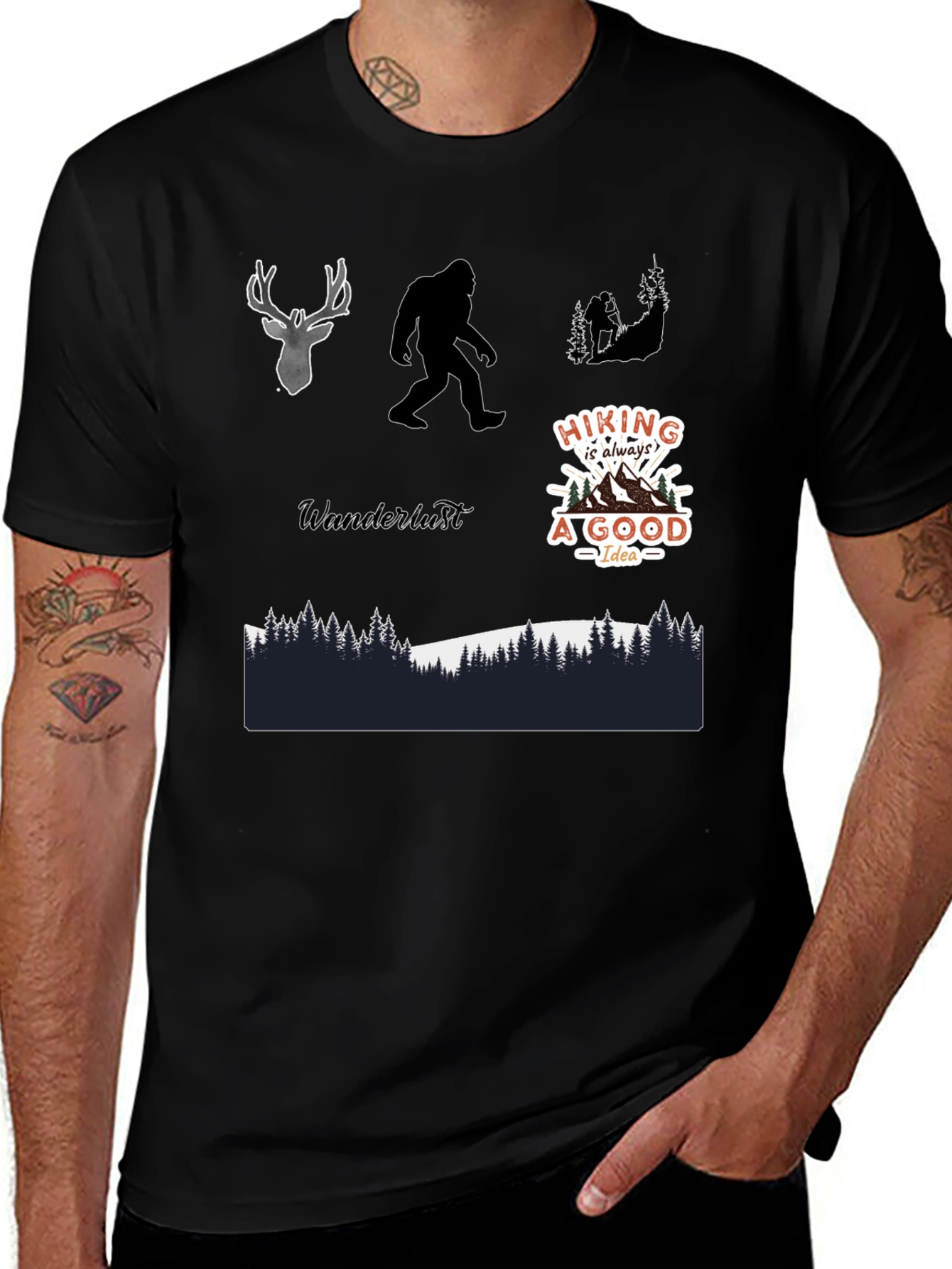 Adventure Graphic Tee - Hiking Bigfoot Design