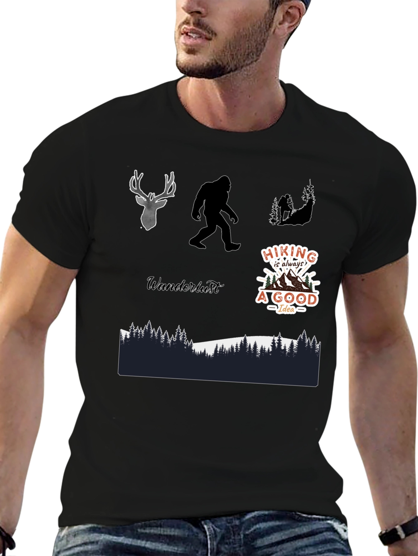 Adventure Graphic Tee - Hiking Bigfoot Design