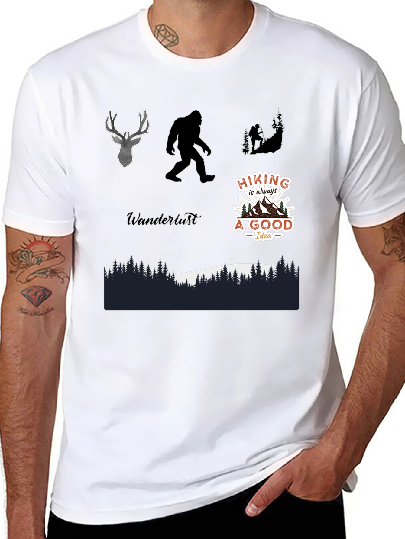 Adventure Graphic Tee - Hiking Bigfoot Design