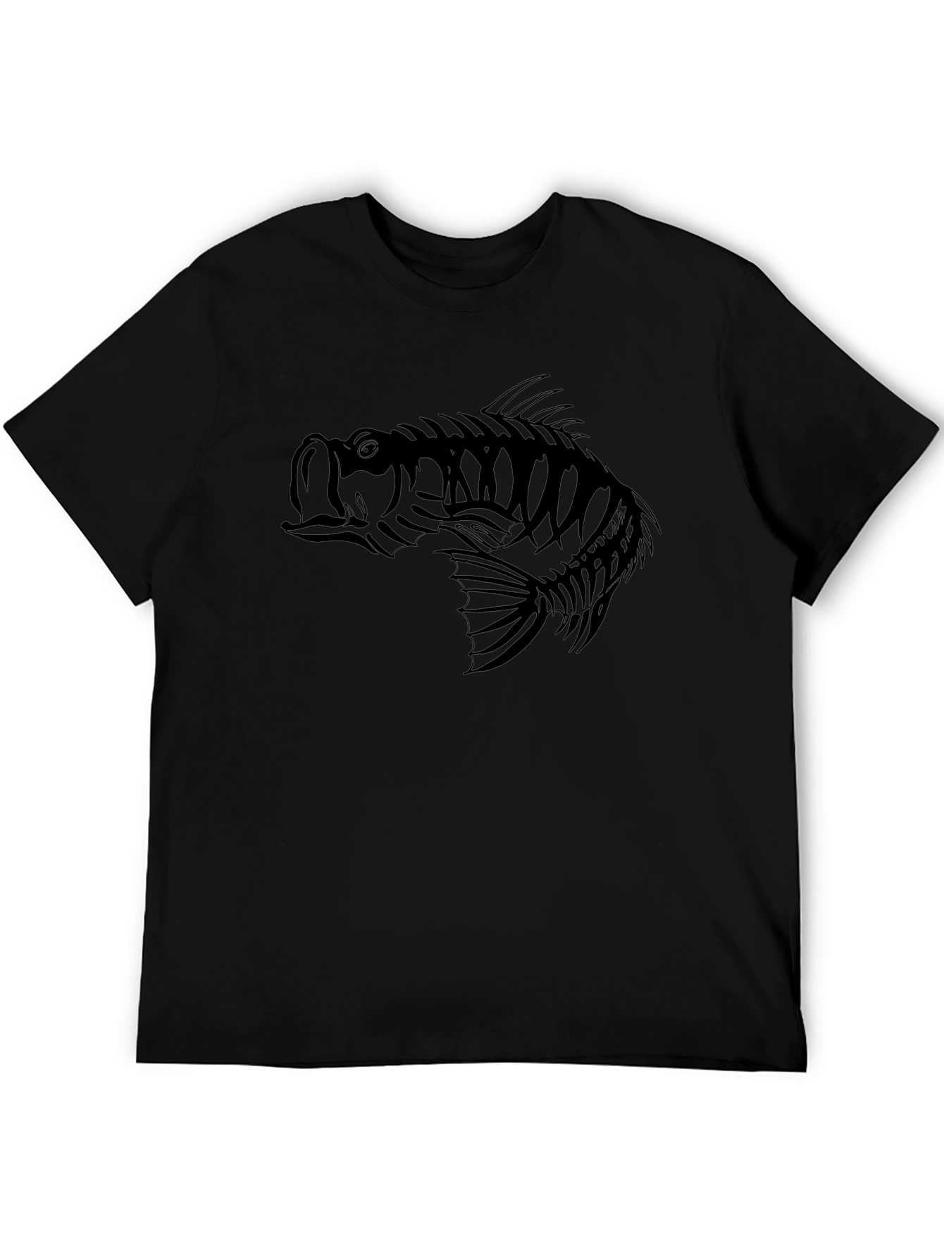 Bass Fish Skeleton Graphic Tee - Black Cotton Blend