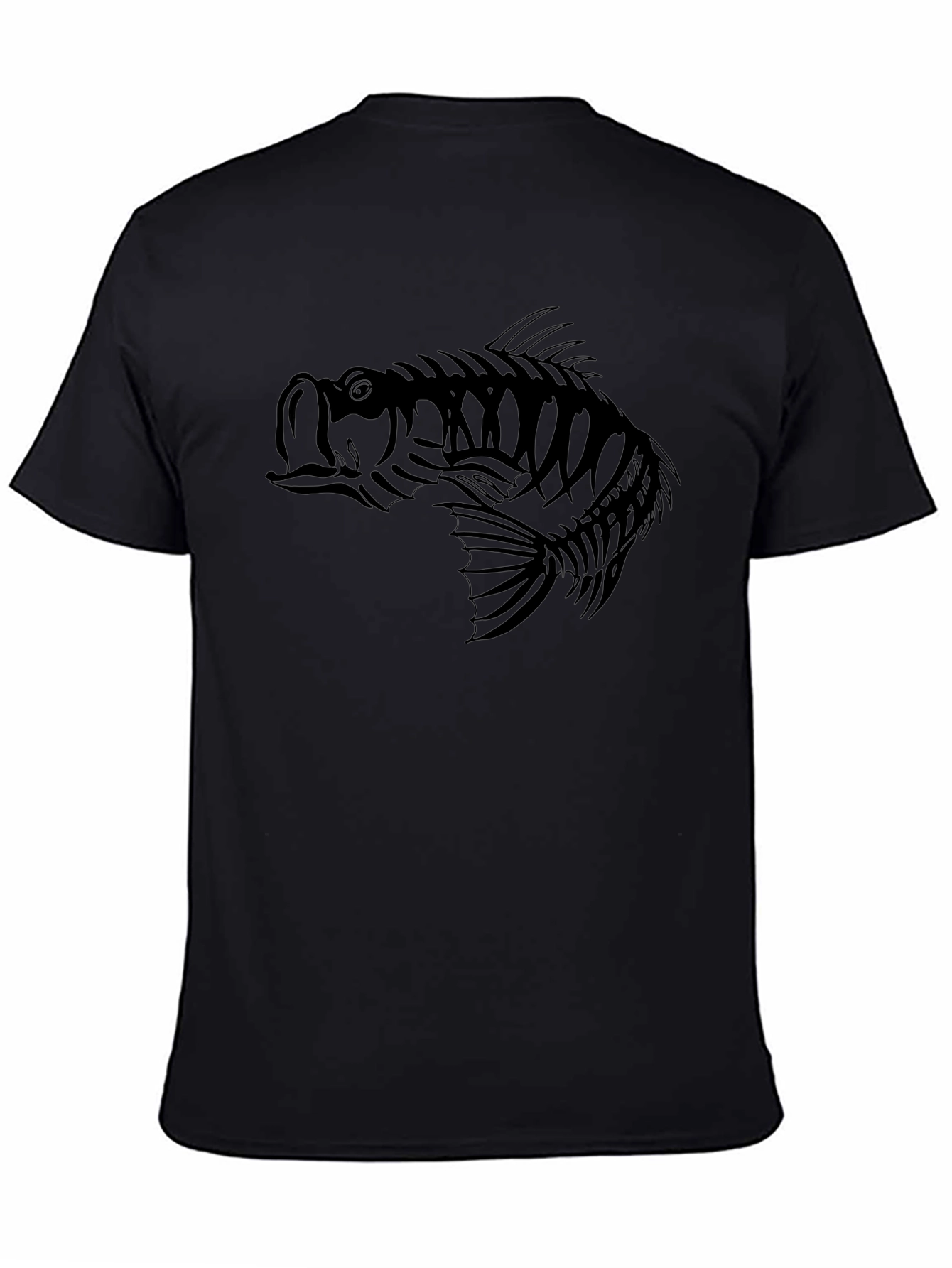 Bass Fish Skeleton Graphic Tee - Black Cotton Blend