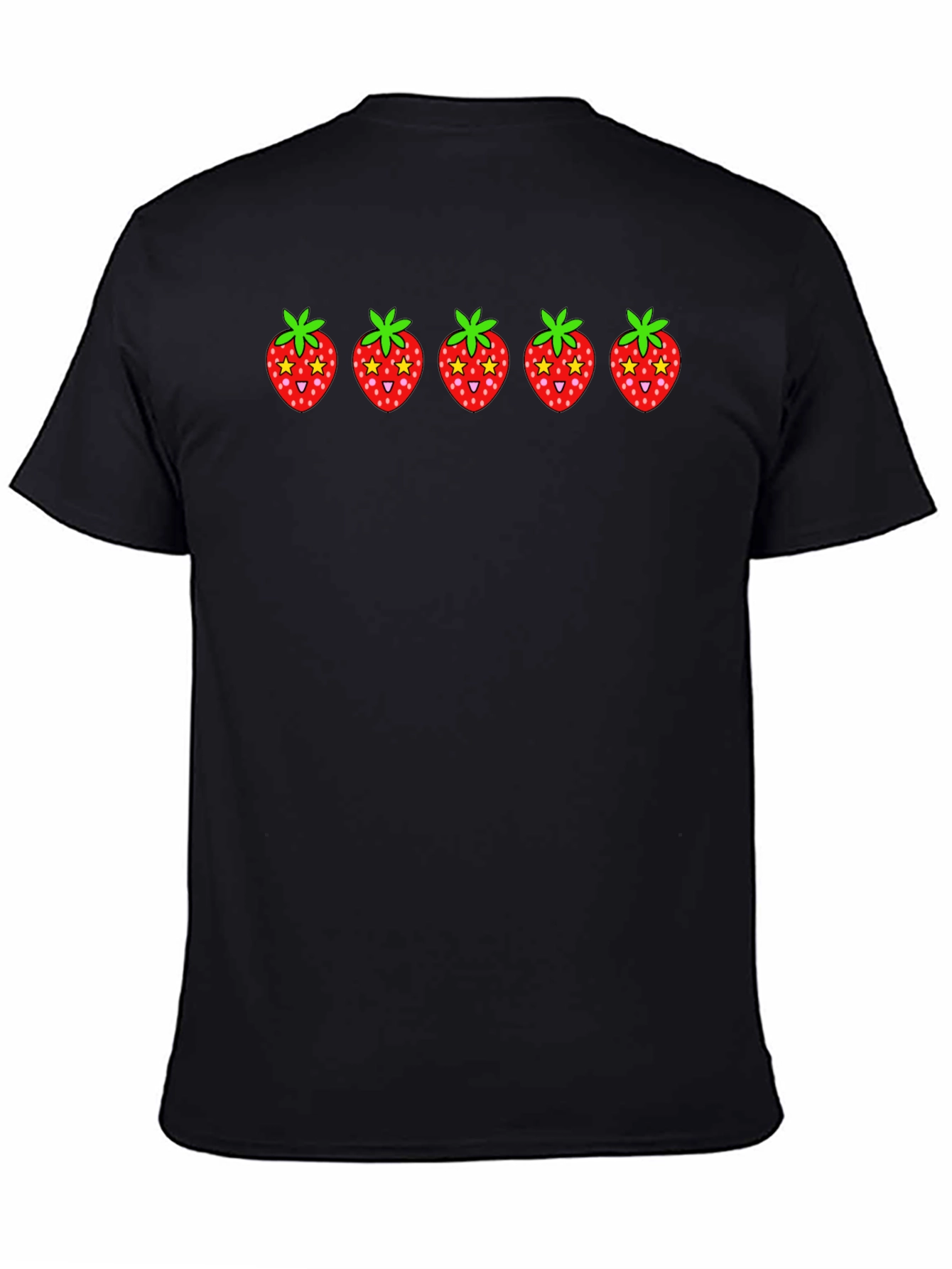 Strawberry Print Black Cotton T-Shirt