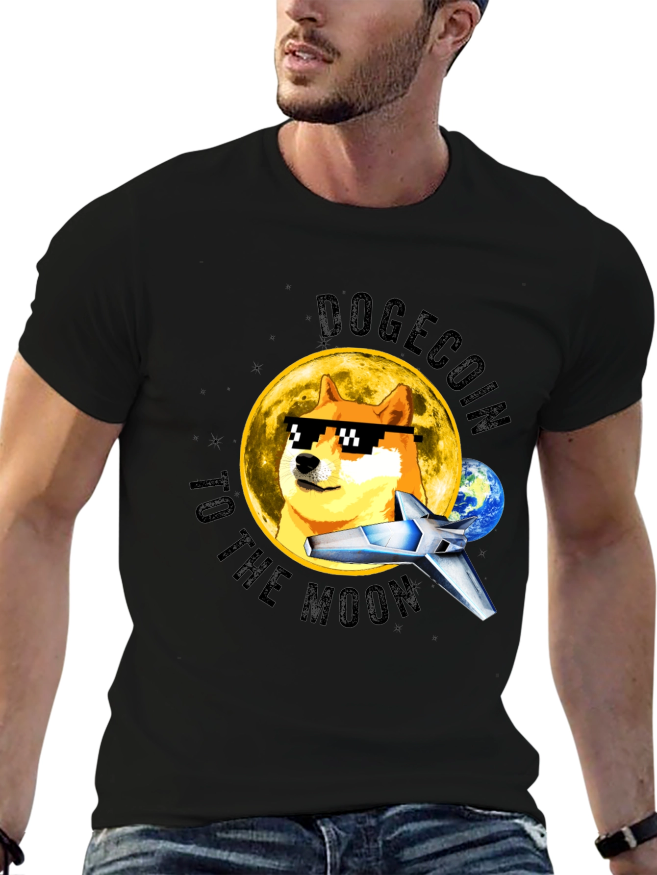 DogeCoin to the Moon Black T-Shirt