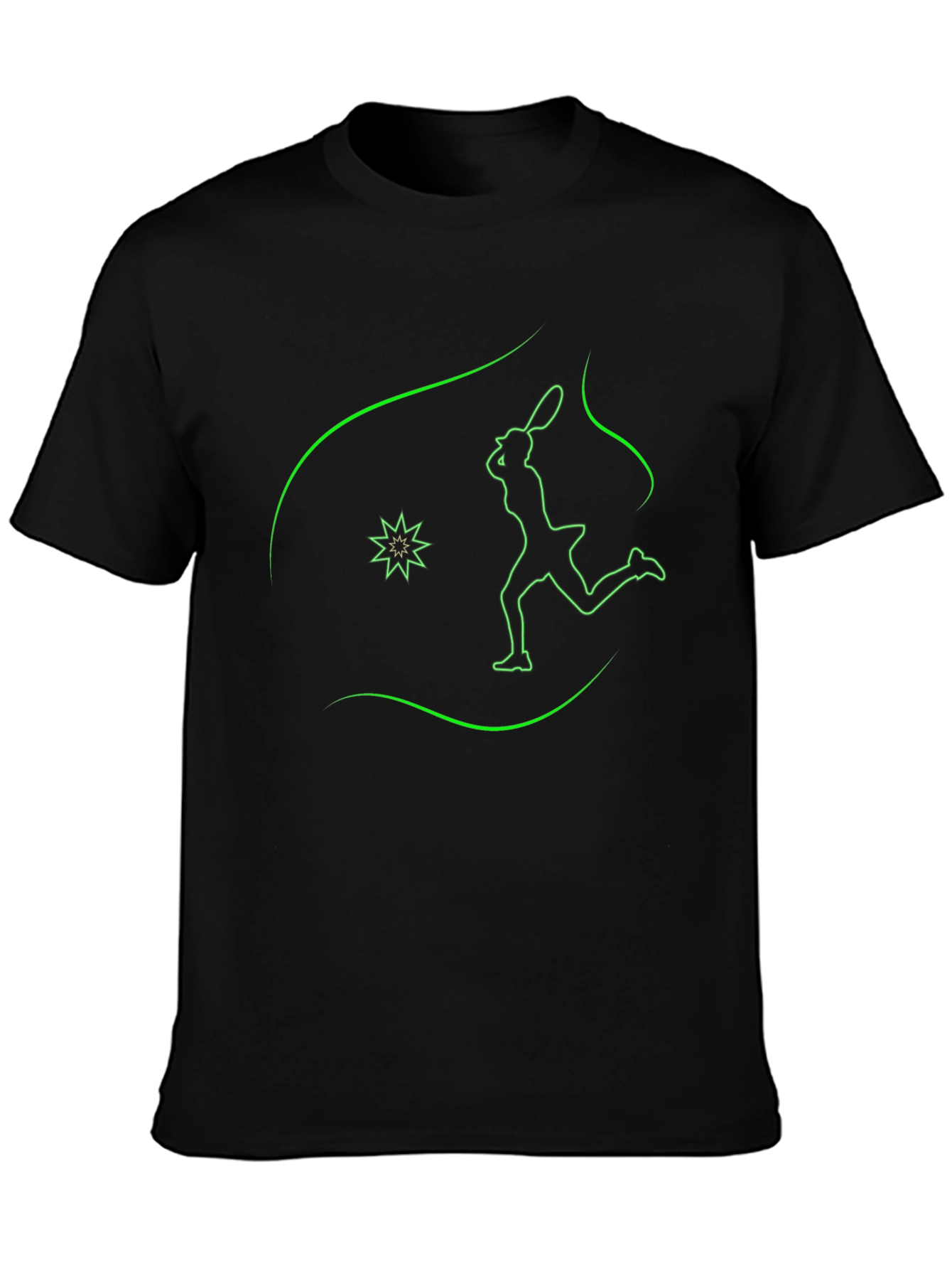 Neon Tennis Player Graphic Tee - Black