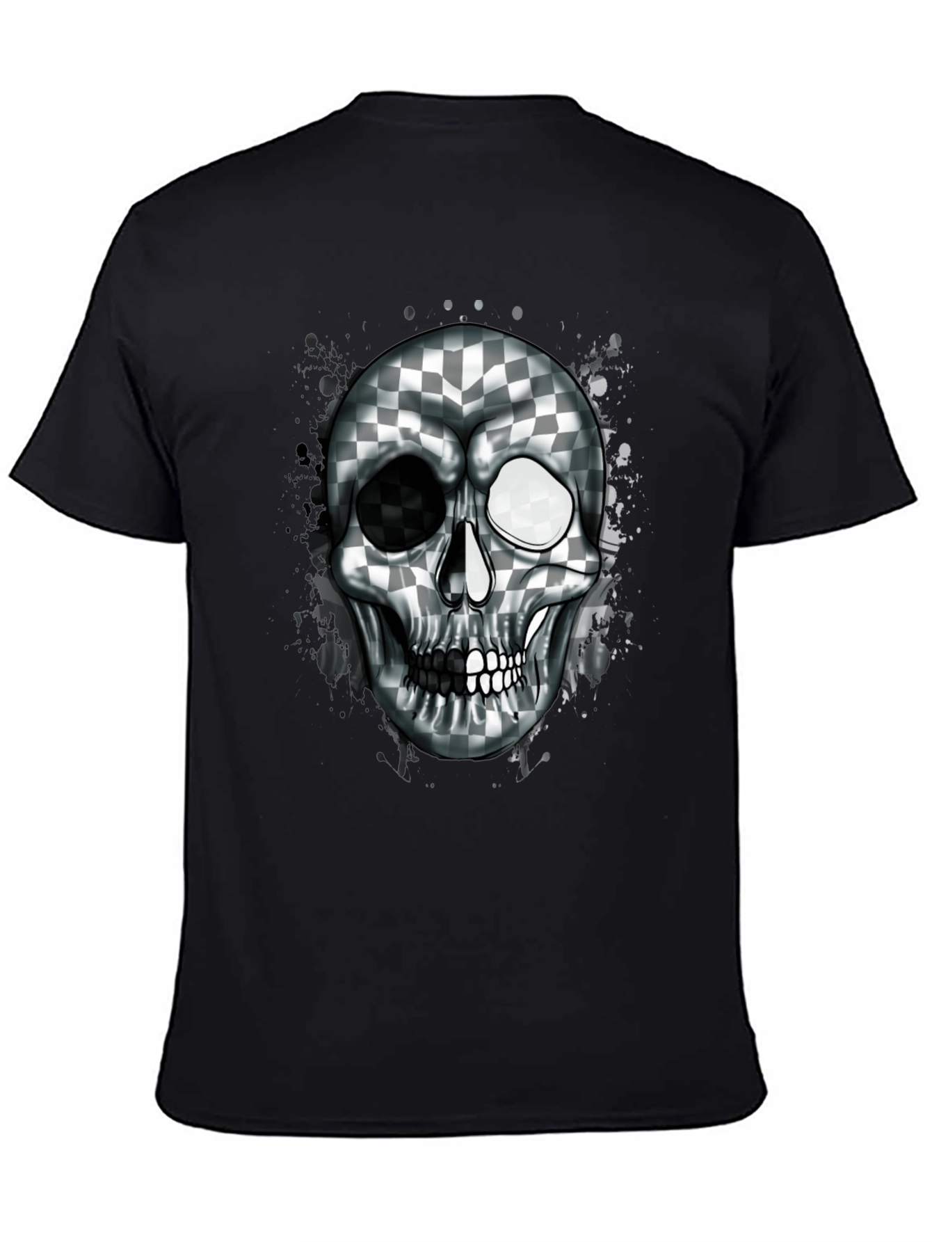 Checkered Skull Graphic Tee - Black
