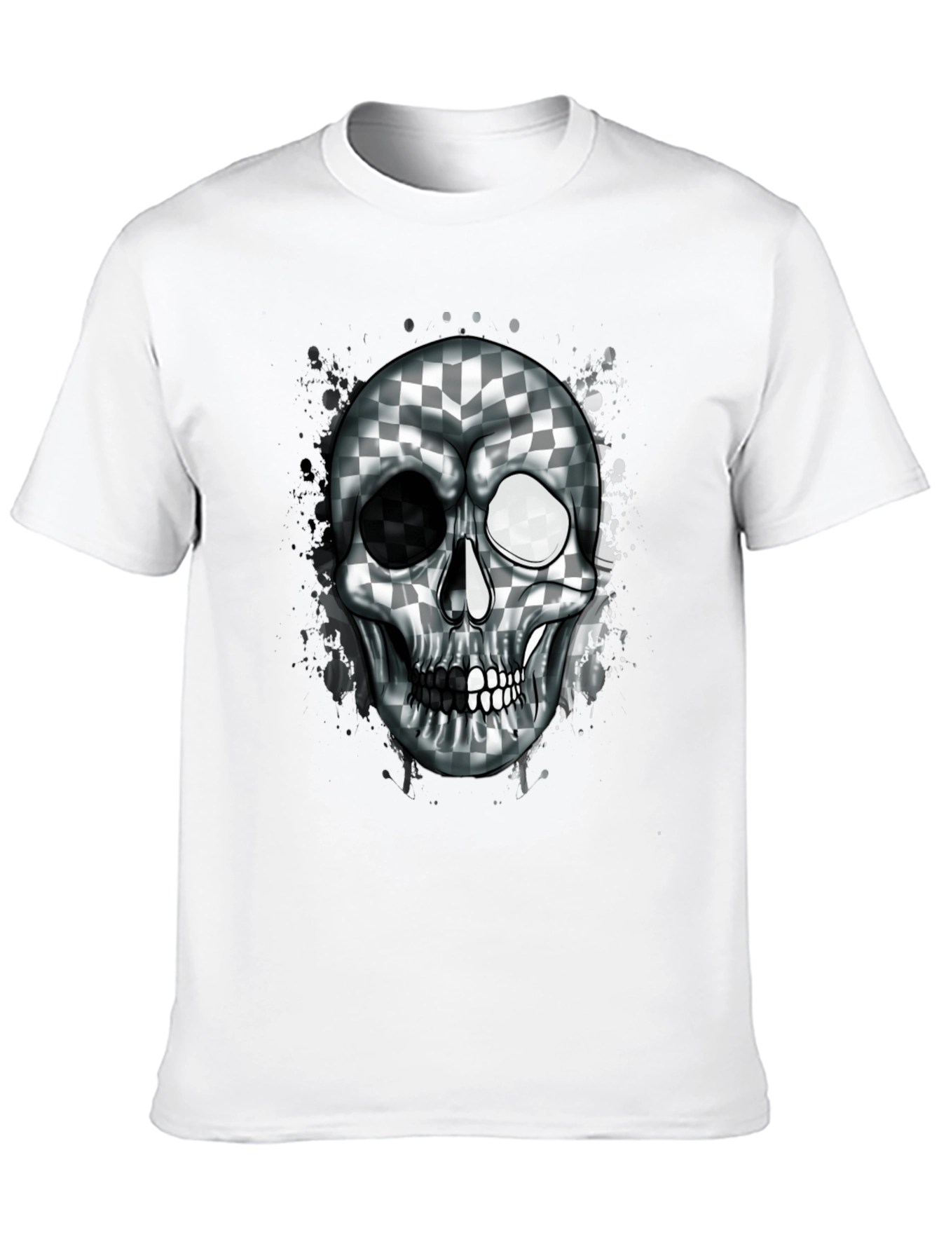 Checkered Skull Graphic Tee - Black