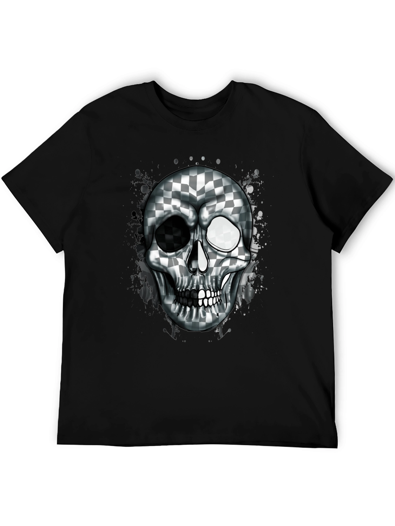 Checkered Skull Graphic Tee - Black