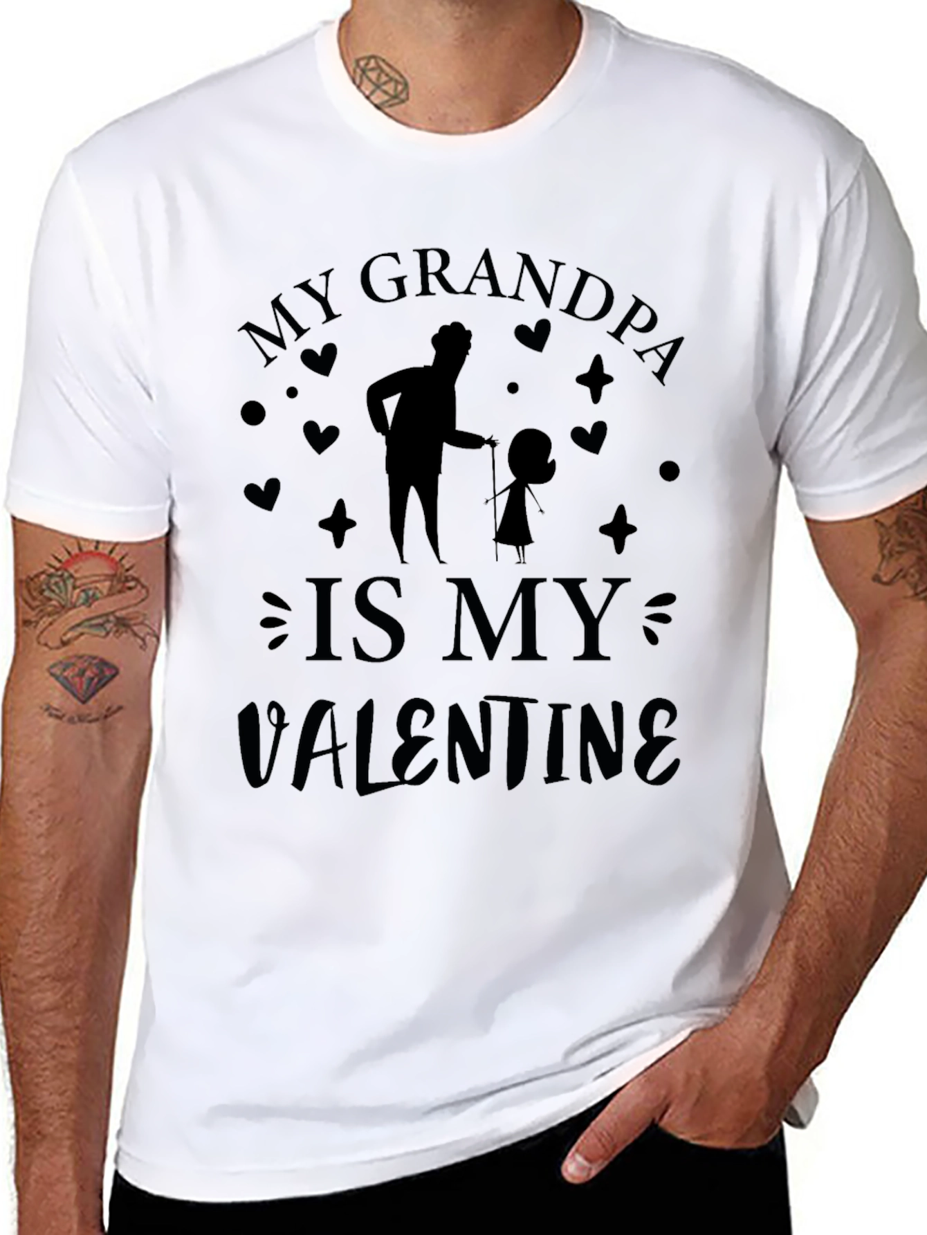 My Grandpa is My Valentine Black Graphic T-Shirt