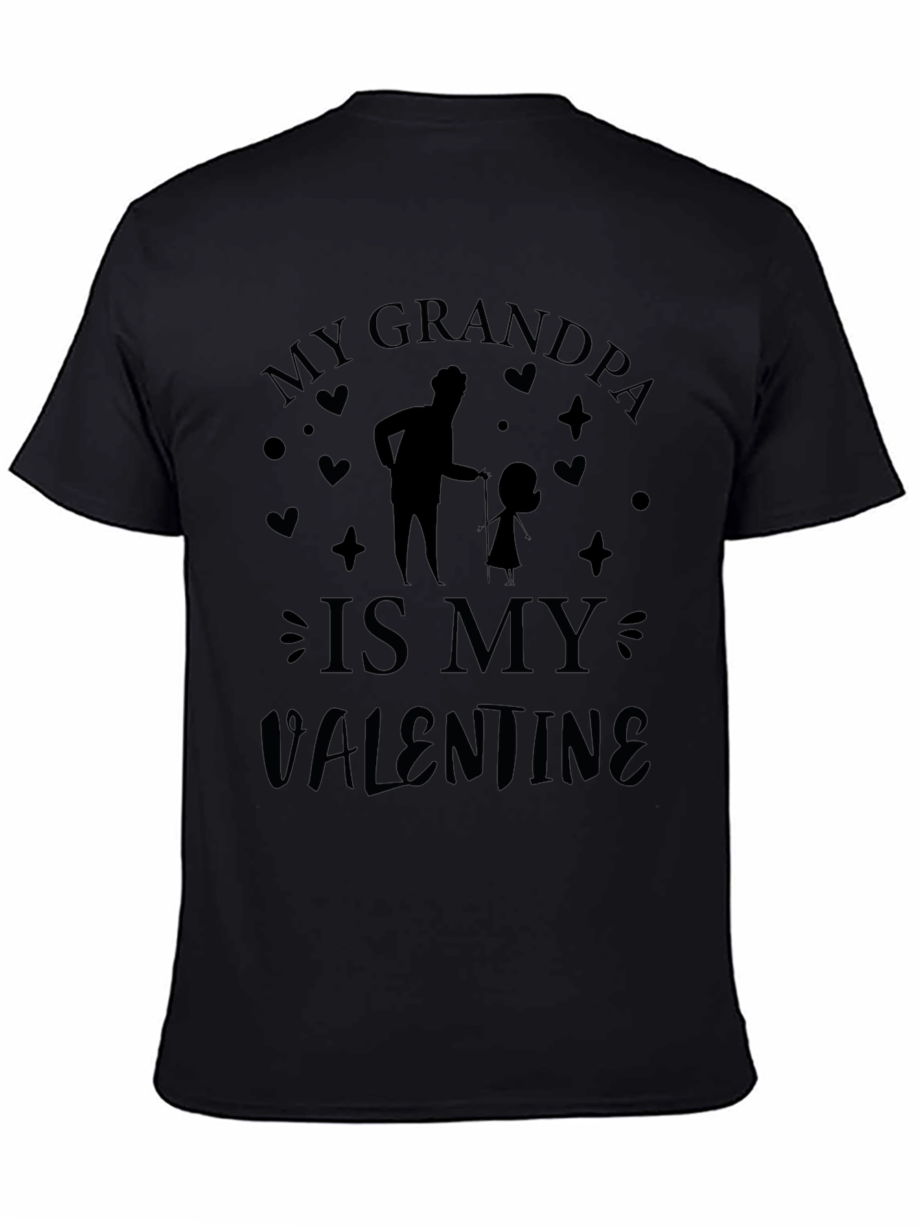 My Grandpa is My Valentine Black Graphic T-Shirt
