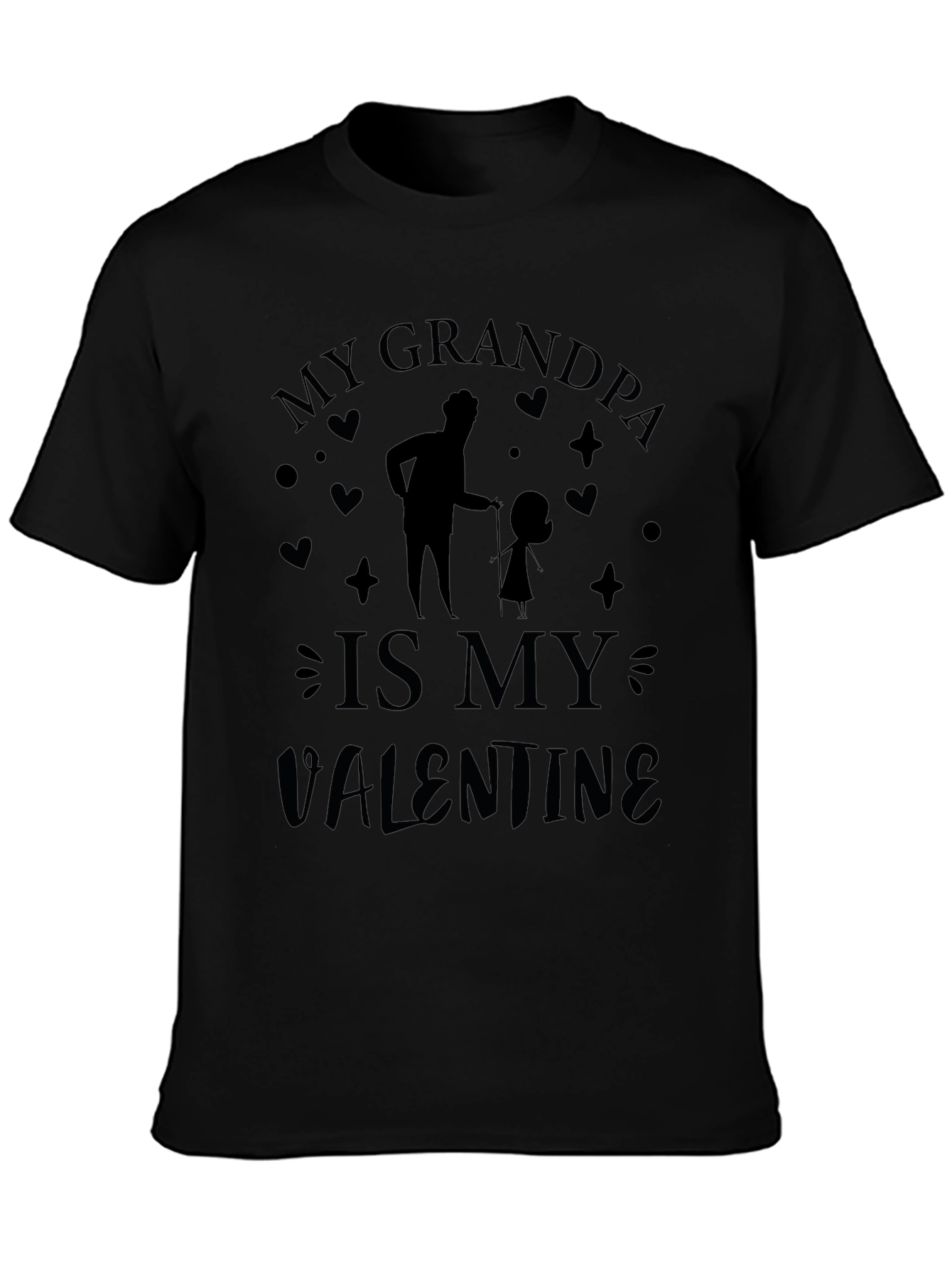 My Grandpa is My Valentine Black Graphic T-Shirt