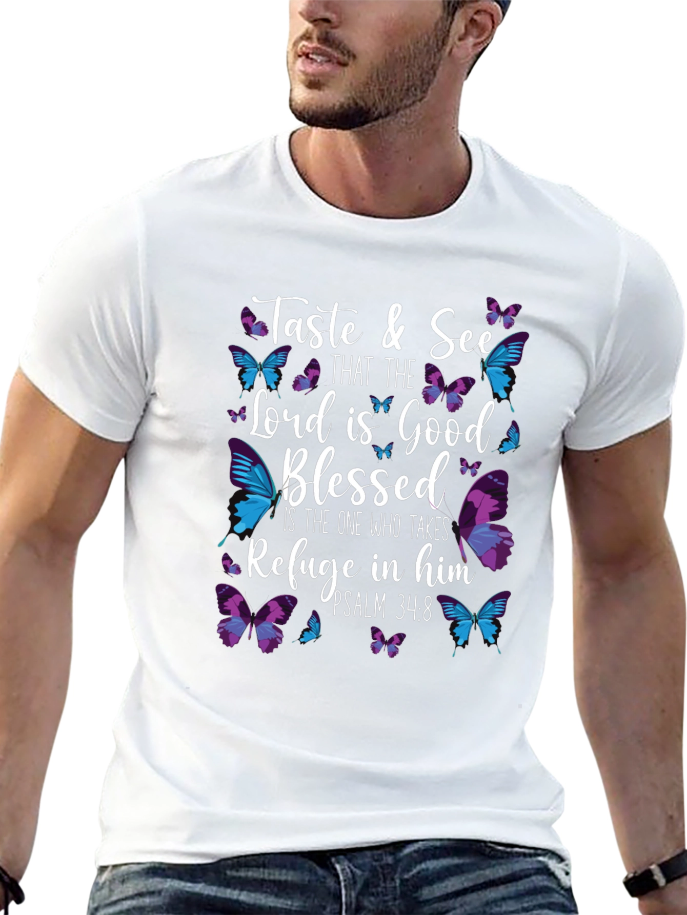 Taste and See Christian T-Shirt with Butterflies