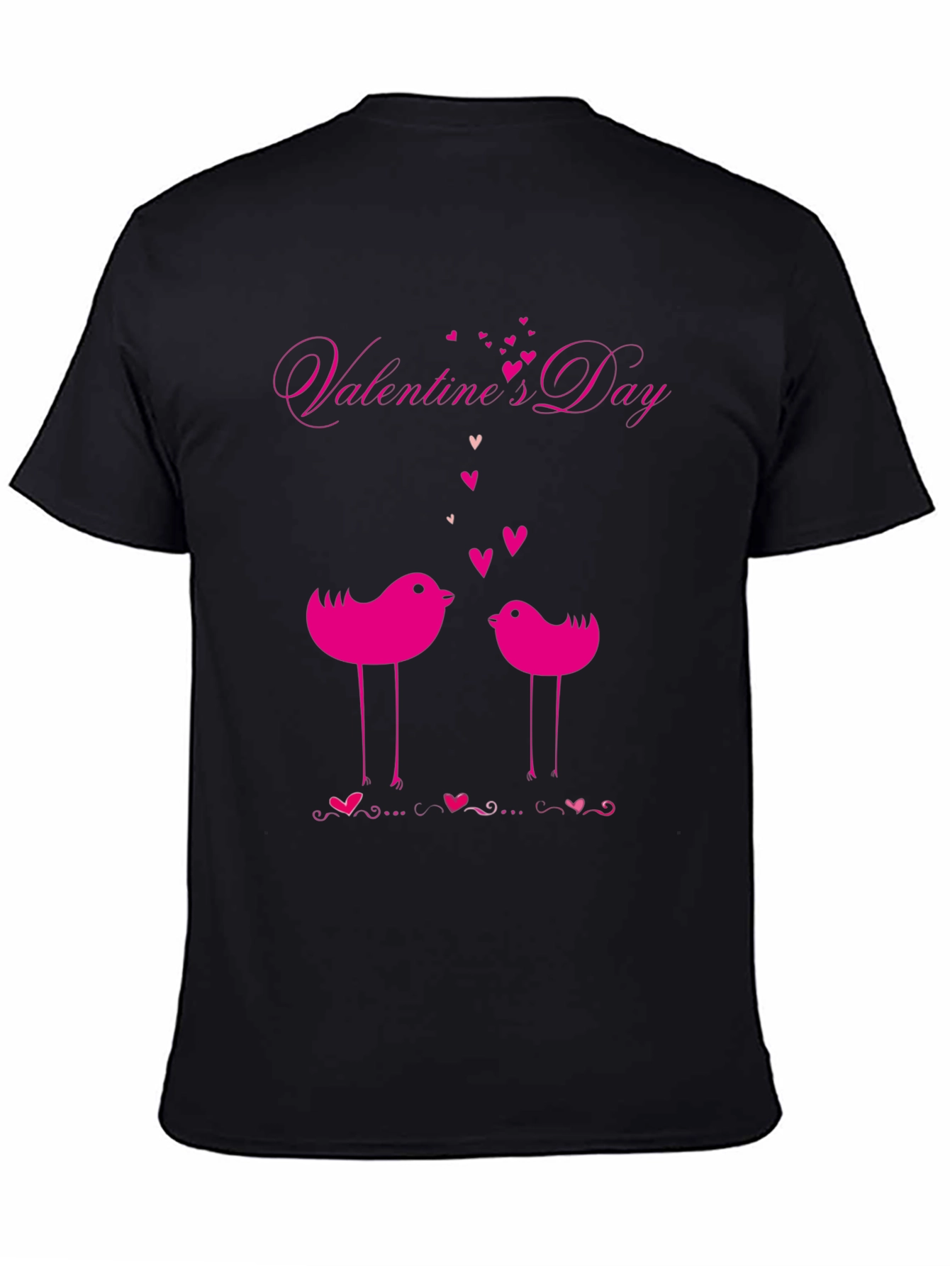 Valentines Day Birds Black T-Shirt