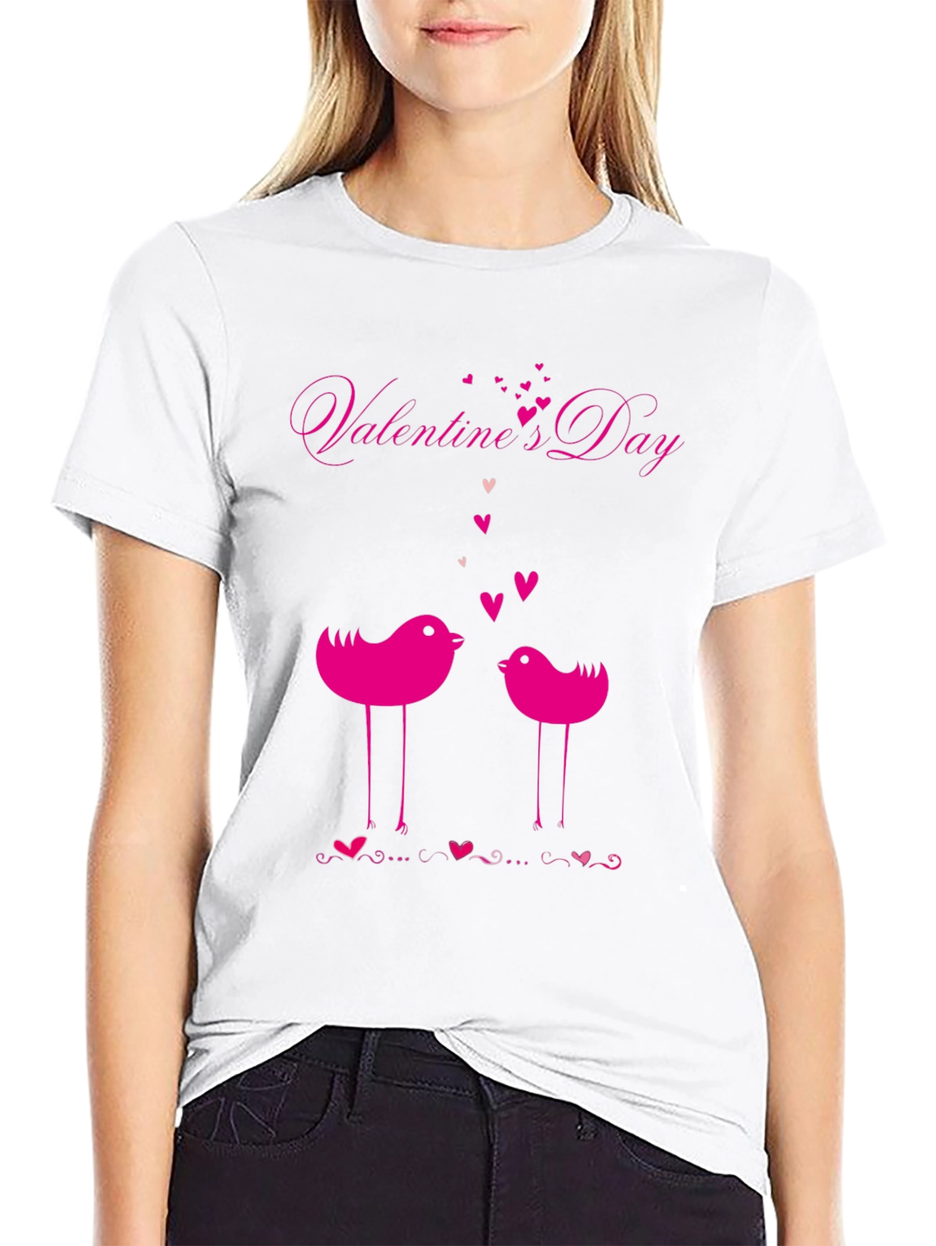 Valentines Day Birds Black T-Shirt
