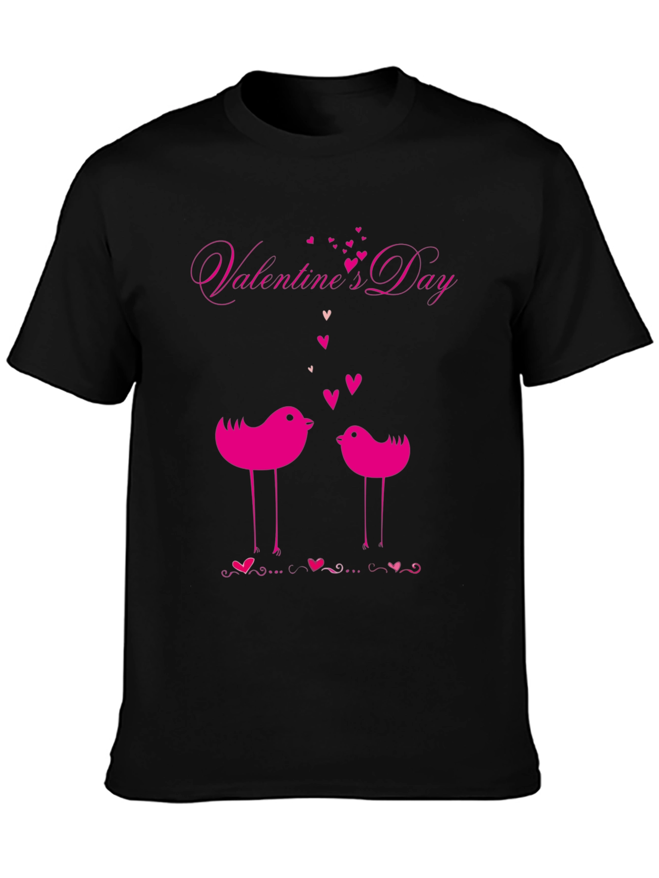 Valentines Day Birds Black T-Shirt
