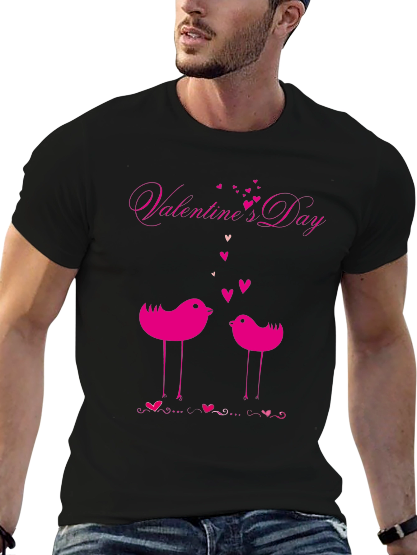 Valentines Day Birds Black T-Shirt