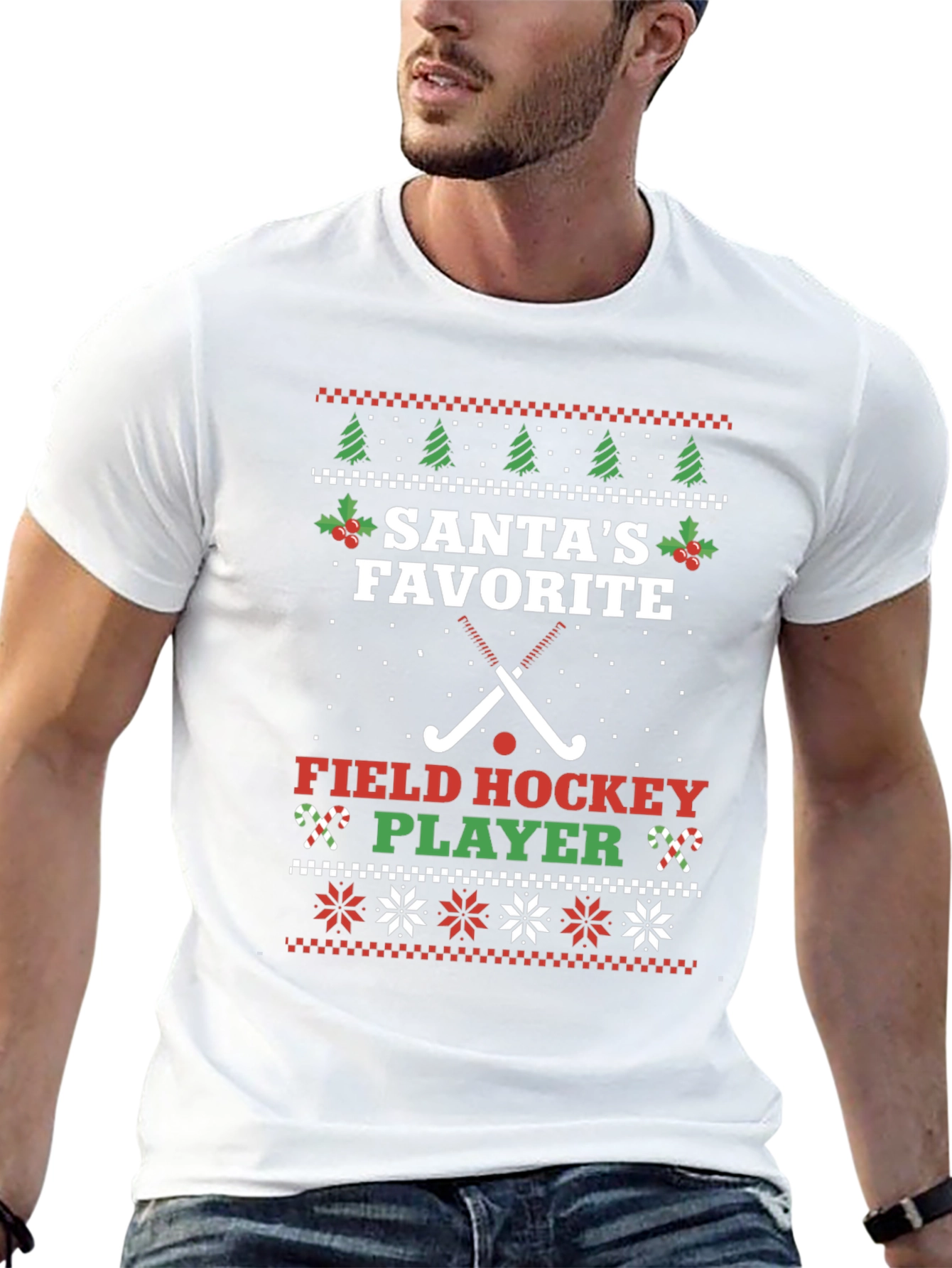 Santas Favorite Field Hockey Player Ugly Christmas T-Shirt