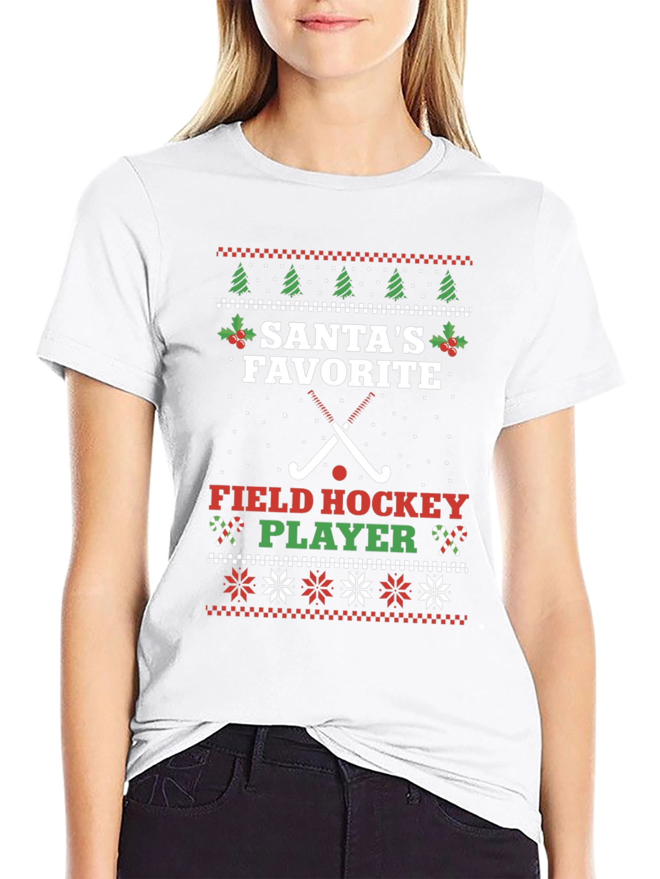 Santas Favorite Field Hockey Player Ugly Christmas T-Shirt