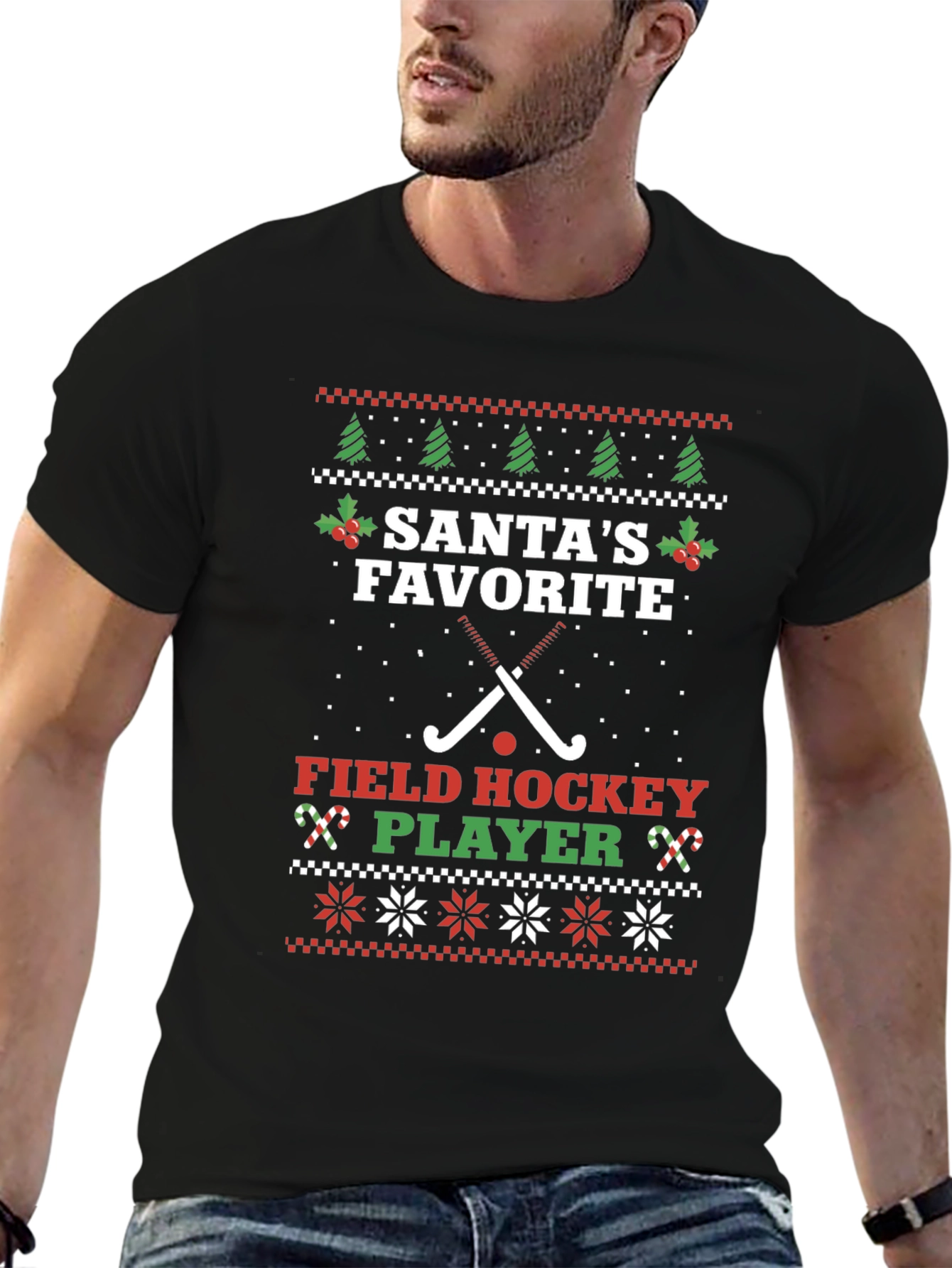 Santas Favorite Field Hockey Player Ugly Christmas T-Shirt