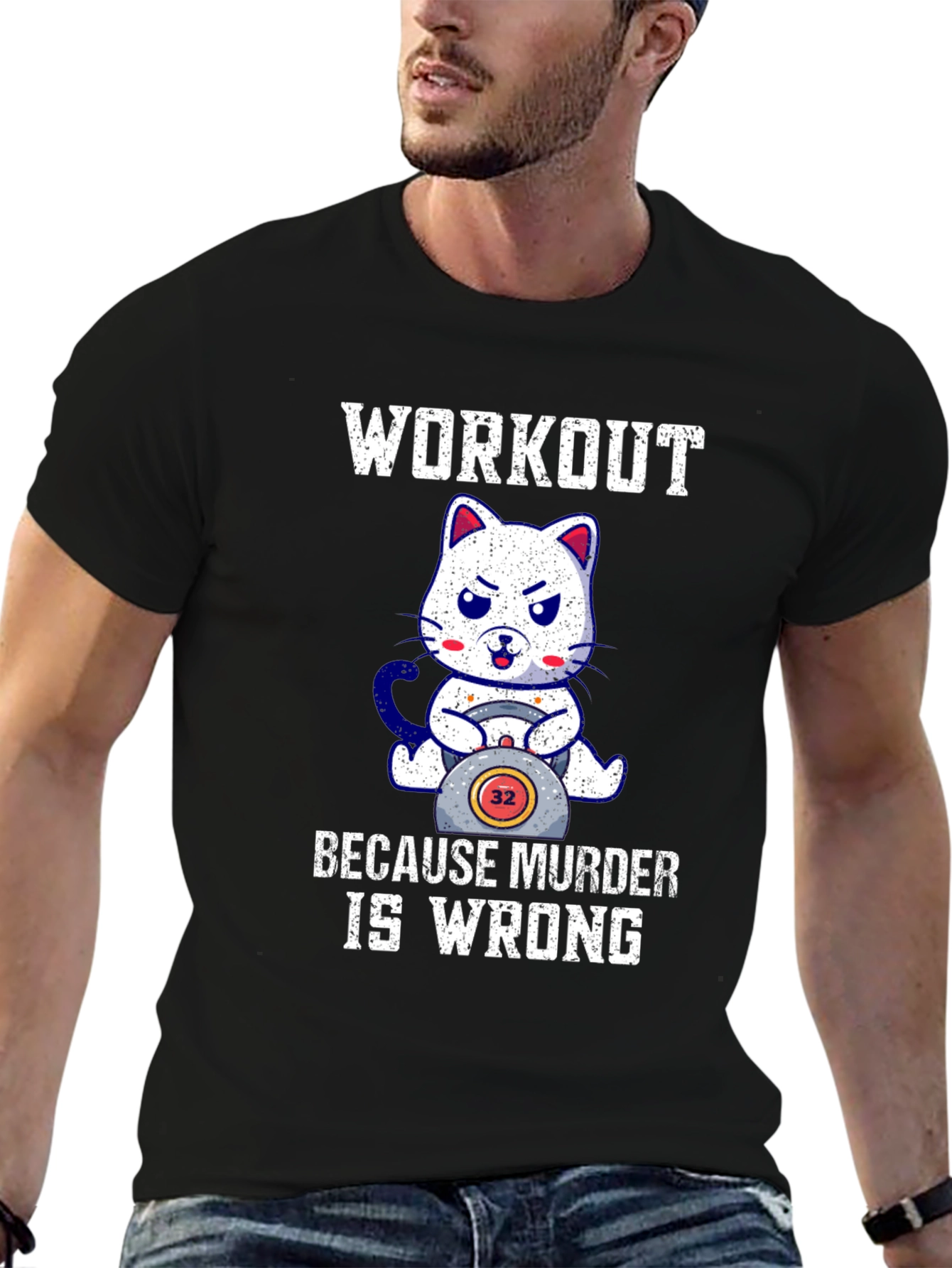 Workout Because Murder Is Wrong Cat T-Shirt