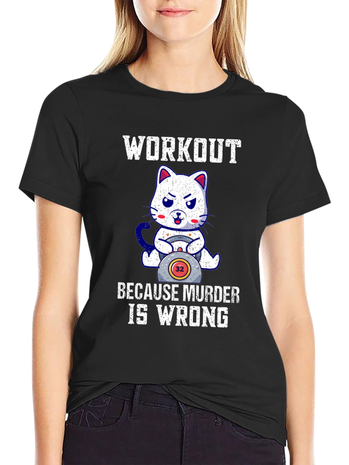 Workout Because Murder Is Wrong Cat T-Shirt