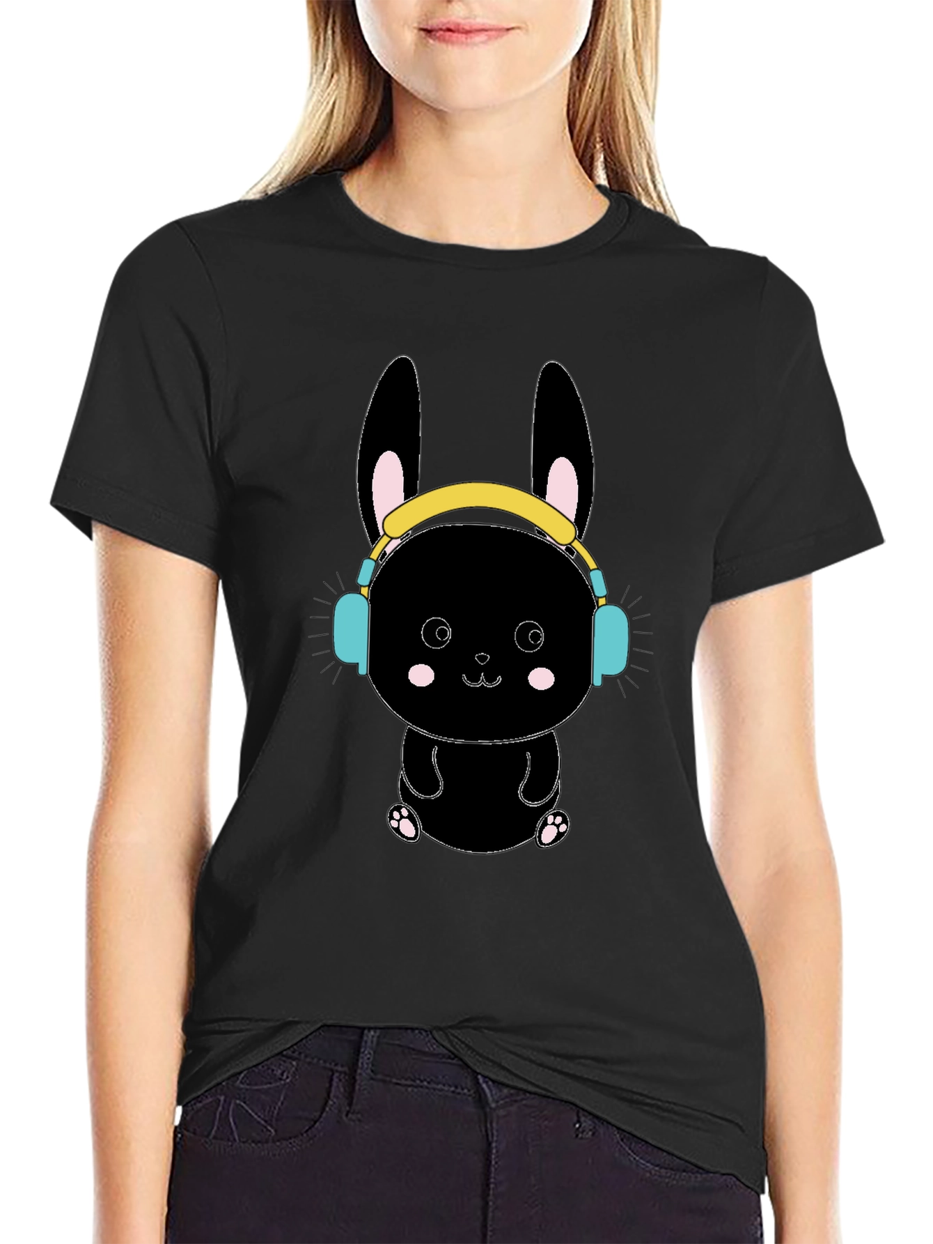 Black Bunny T-Shirt with Headphones