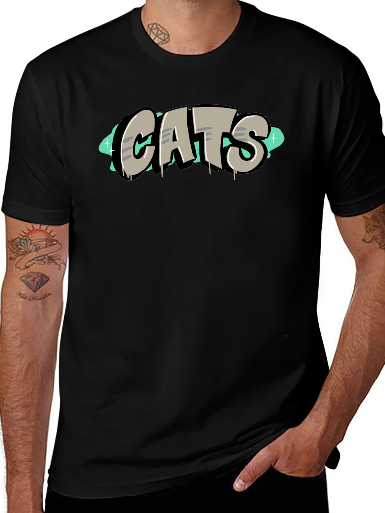 CATS Graphic Tee - Black Cotton T-Shirt