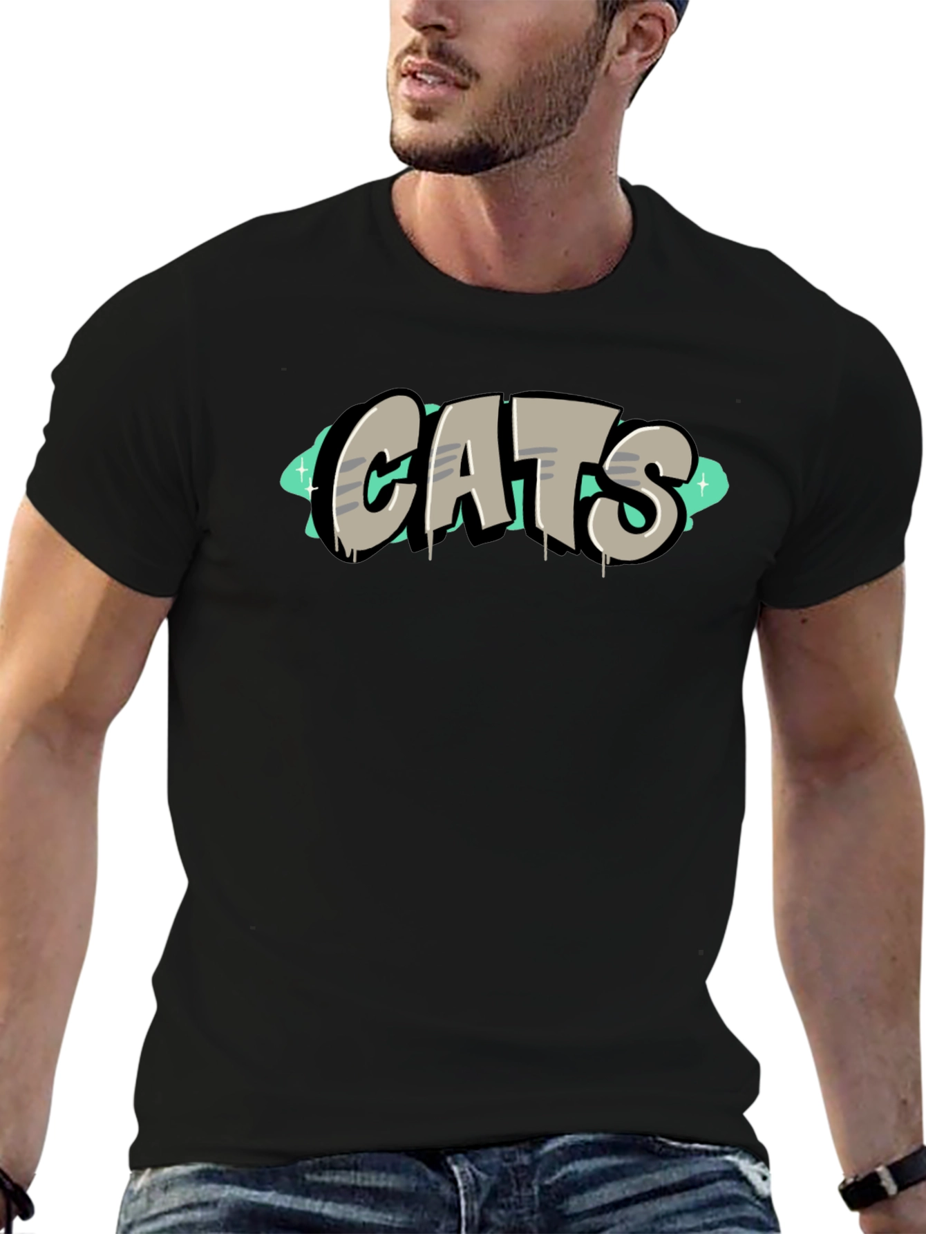 CATS Graphic Tee - Black Cotton T-Shirt