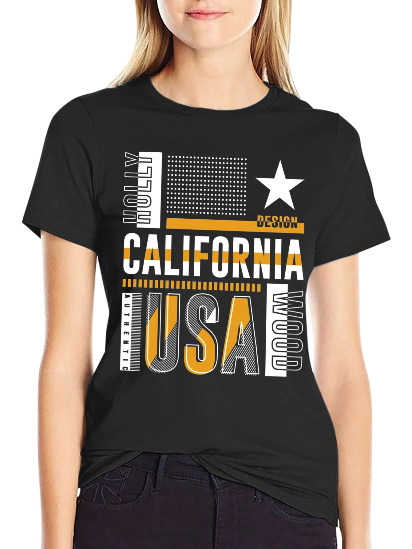 California USA Graphic Print Black T-Shirt