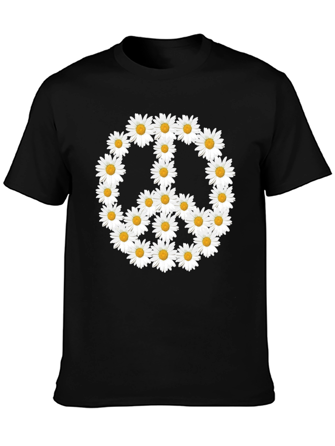 Daisy Peace Sign T-Shirt - Black Crew Neck