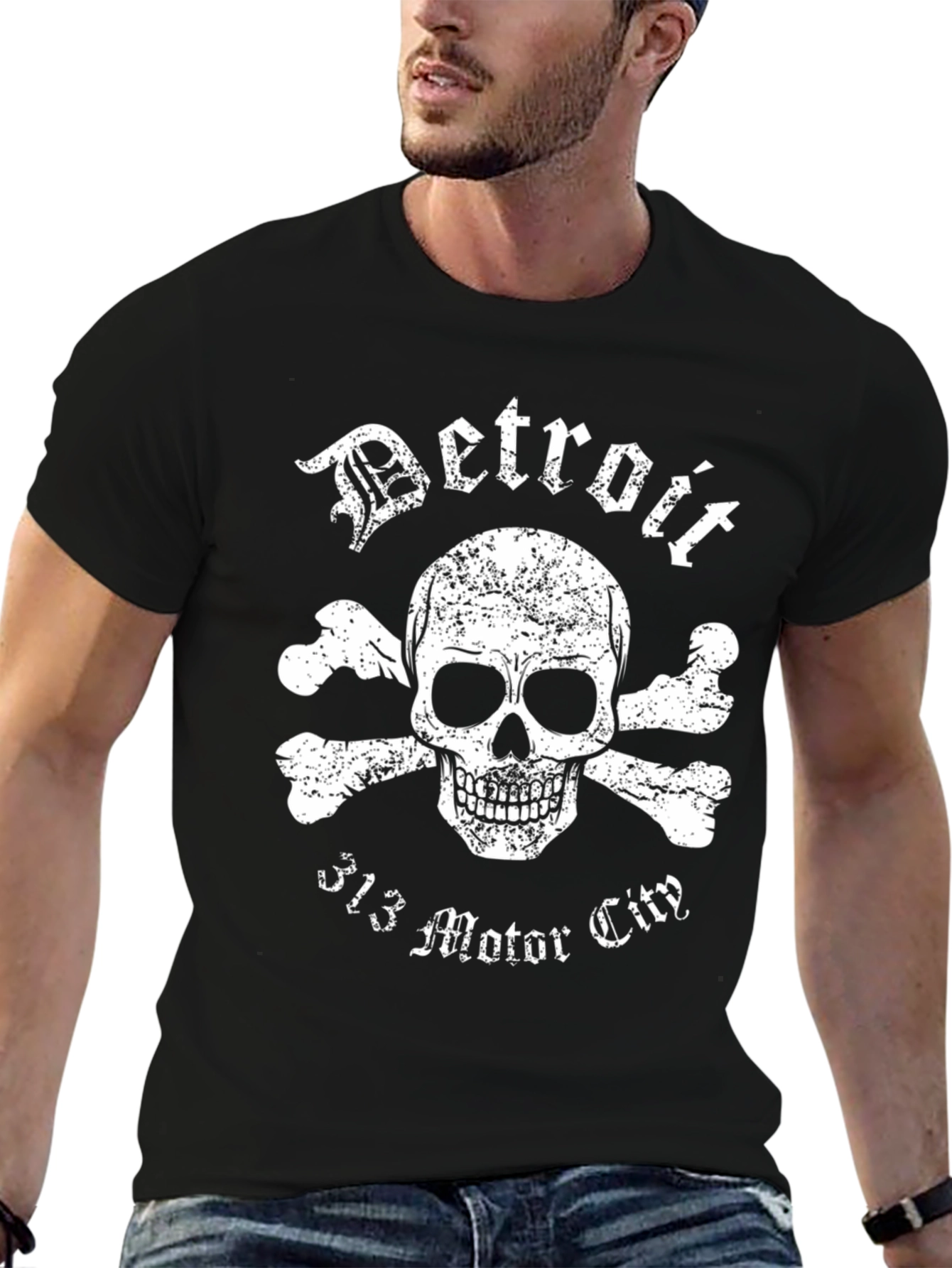 Detroit Motor City Skull Graphic T-Shirt