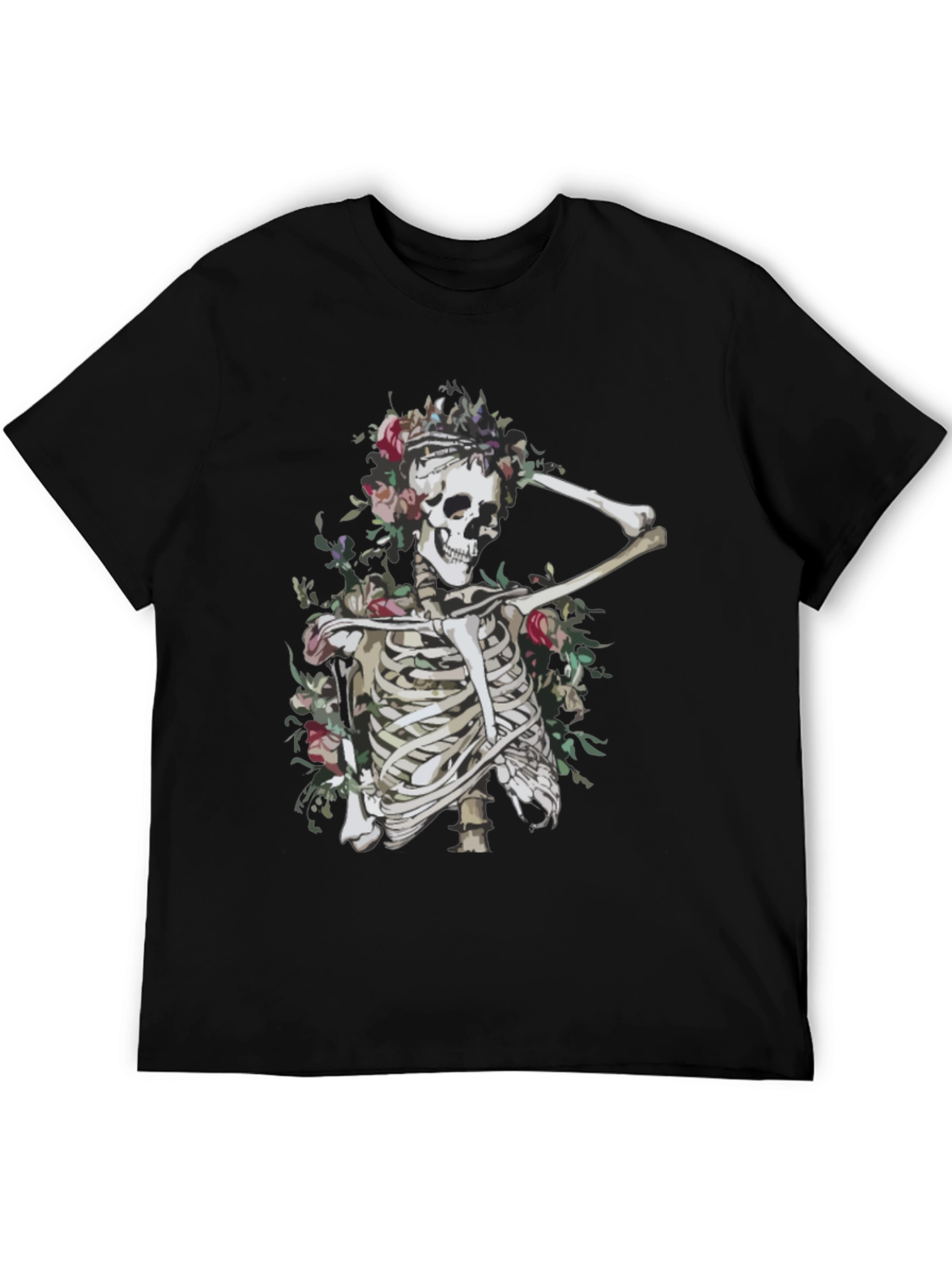 Floral Skeleton Graphic Tee - Unisex Black T-Shirt
