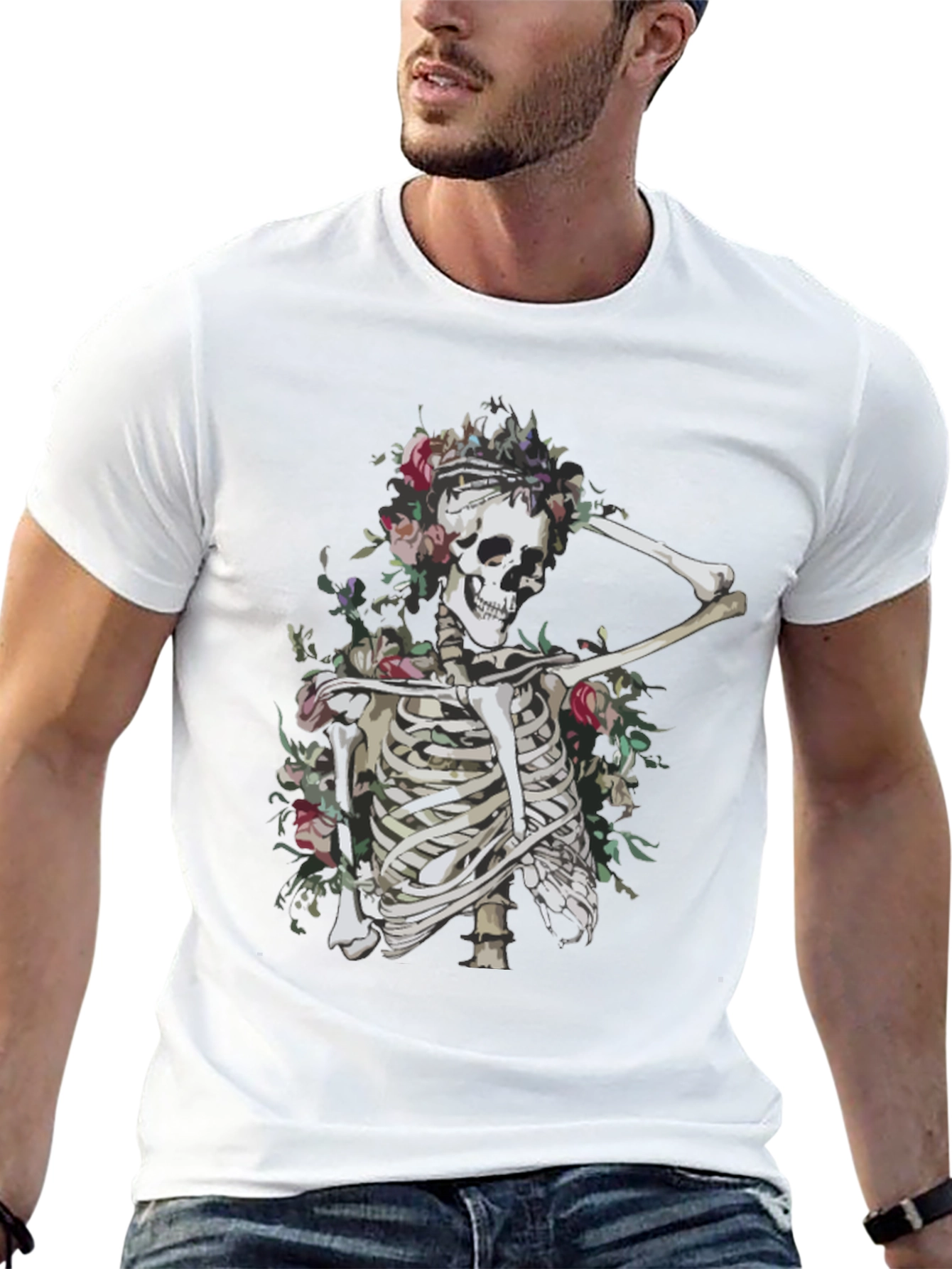 Floral Skeleton Graphic Tee - Unisex Black T-Shirt