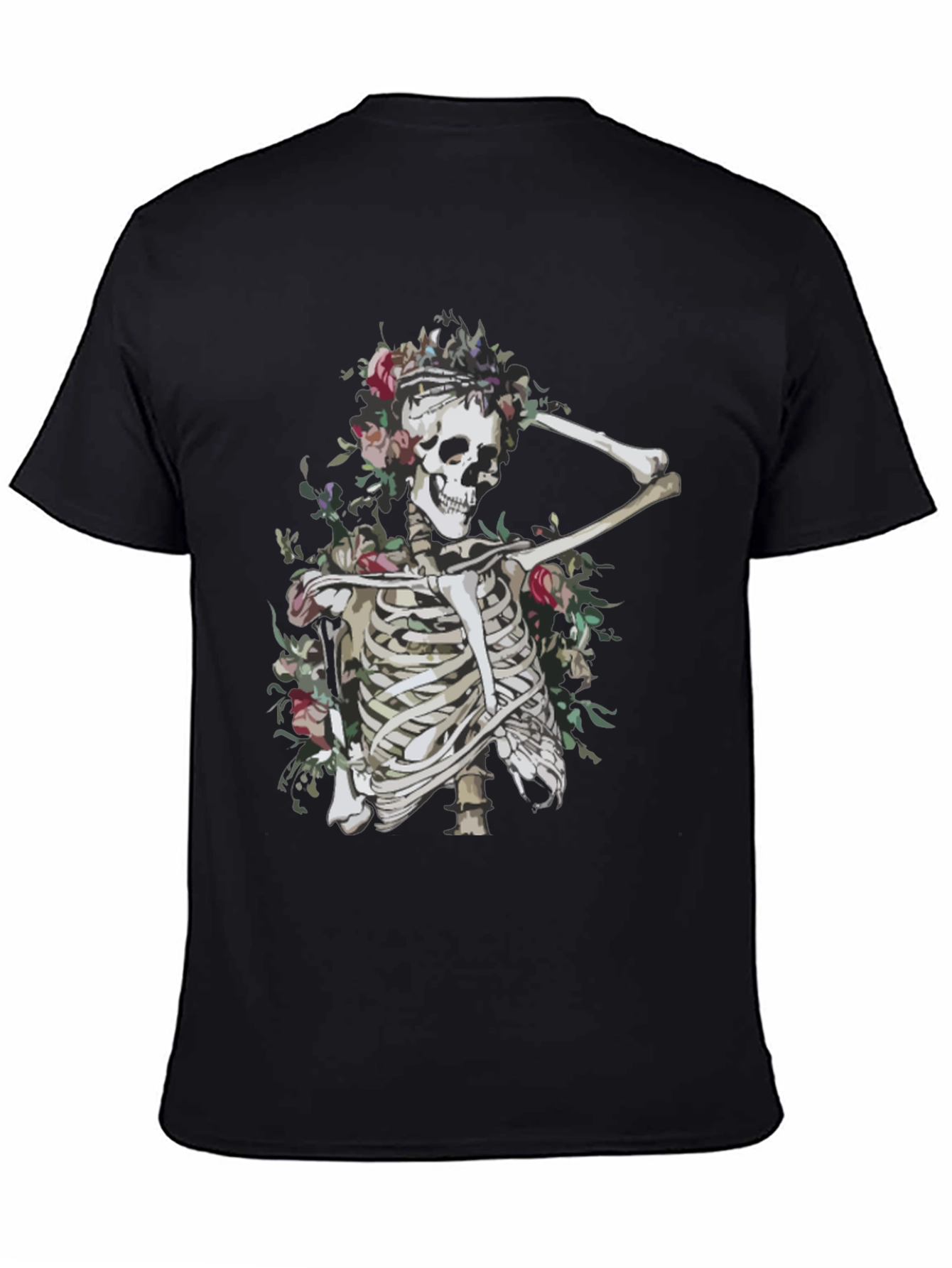 Floral Skeleton Graphic Tee - Unisex Black T-Shirt