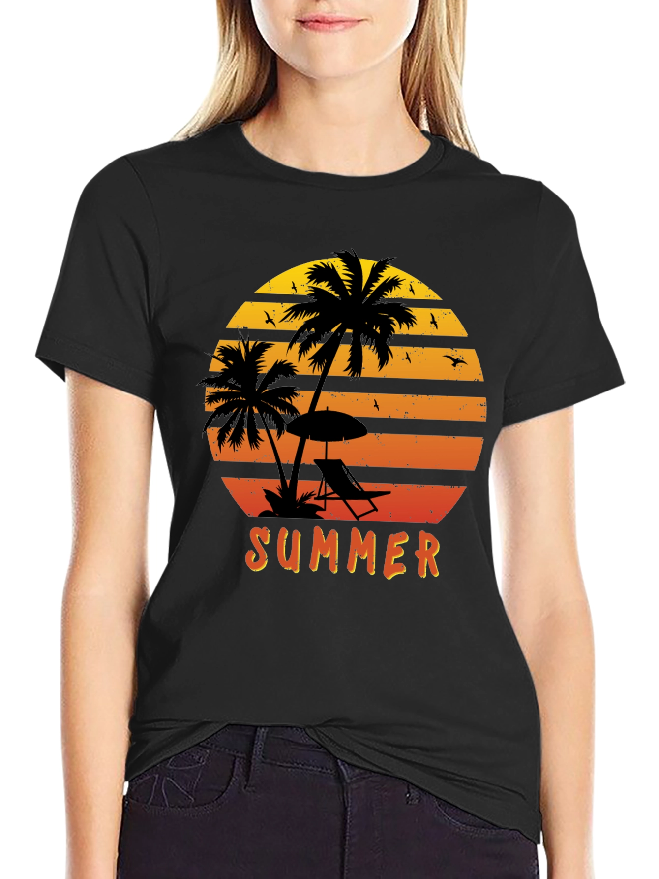 Summer Vibes Graphic Tee - Palm Tree Sunset Design