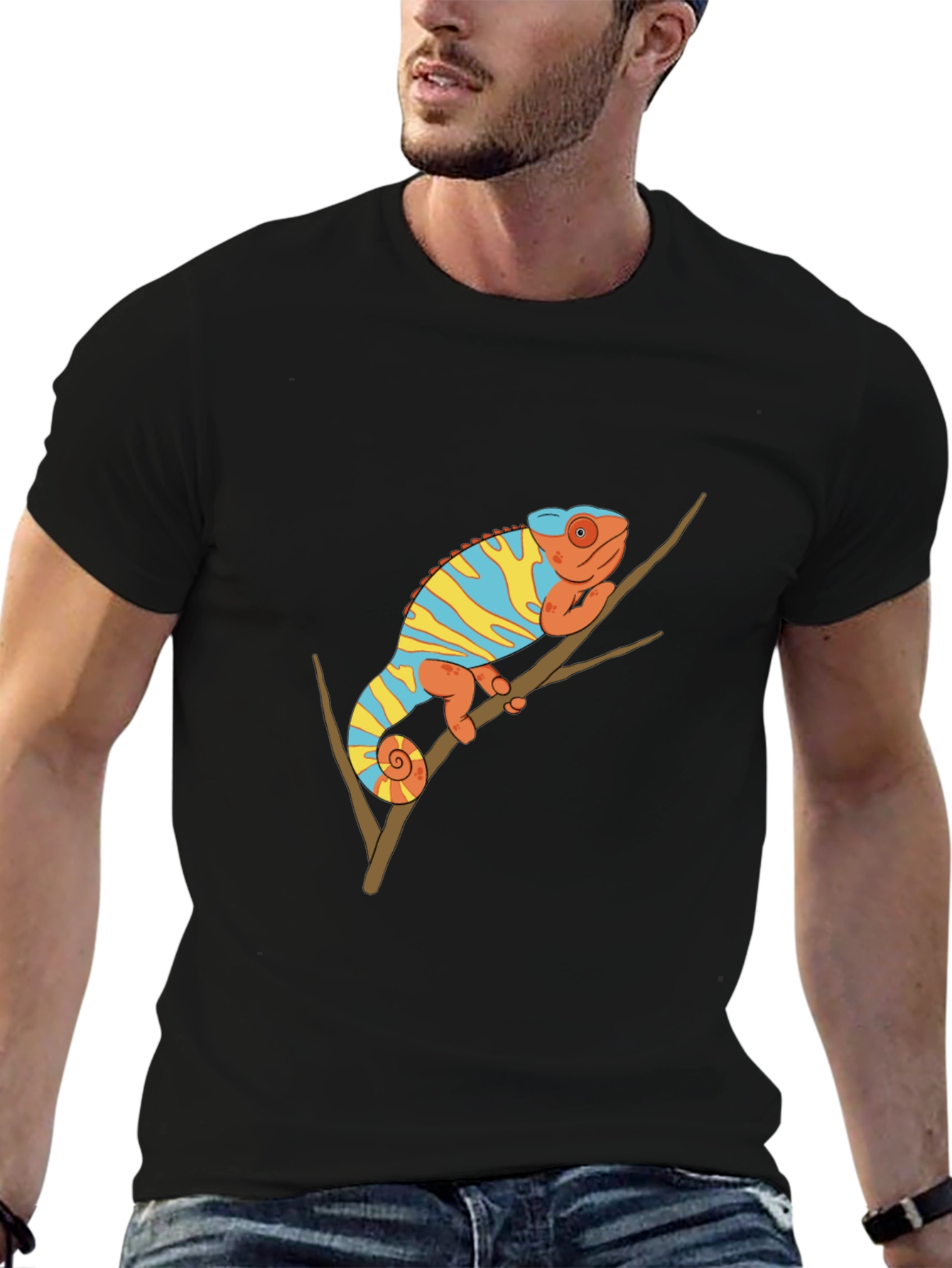 Chameleon Graphic Tee - Trendy Animal Print Shirt