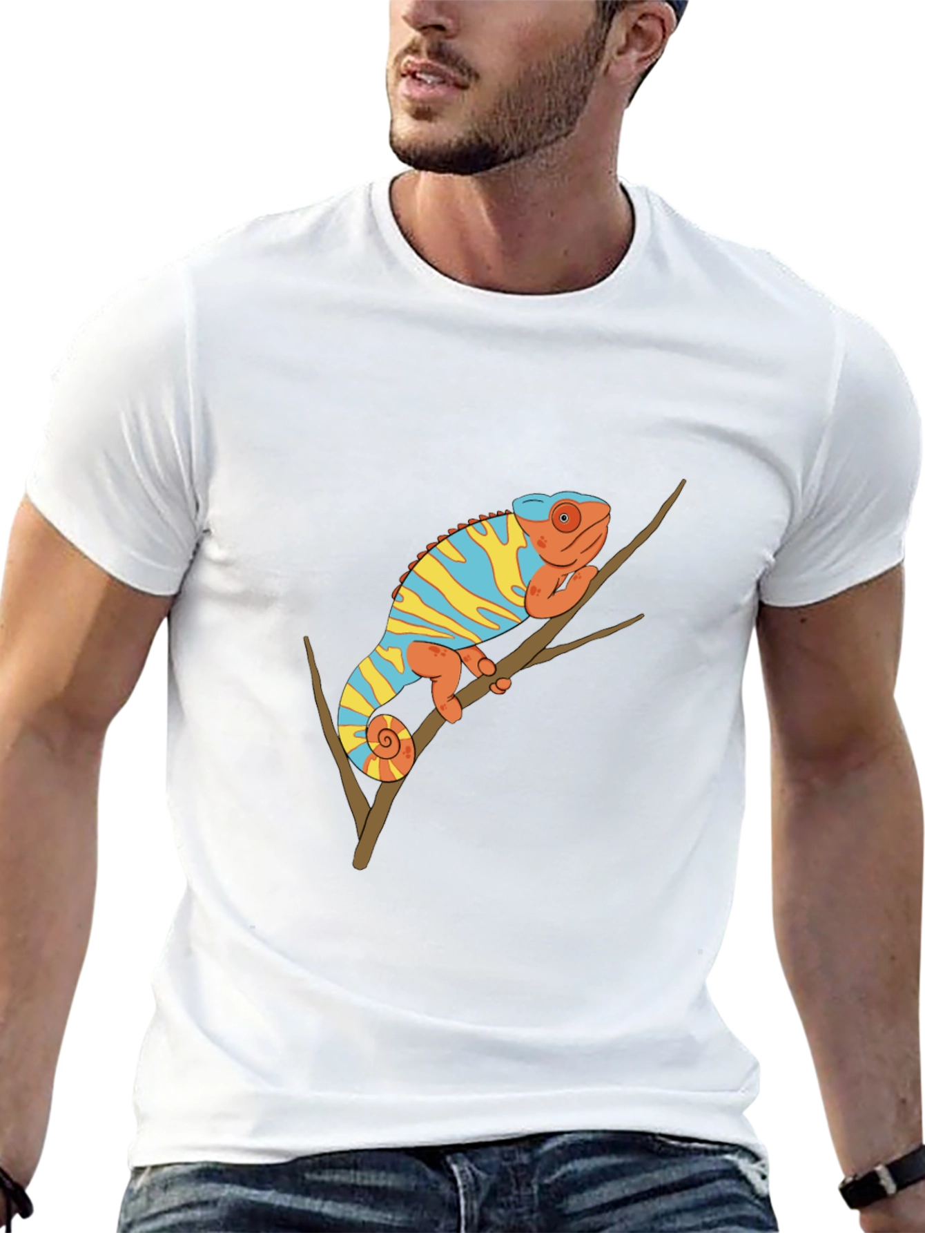 Chameleon Graphic Tee - Trendy Animal Print Shirt