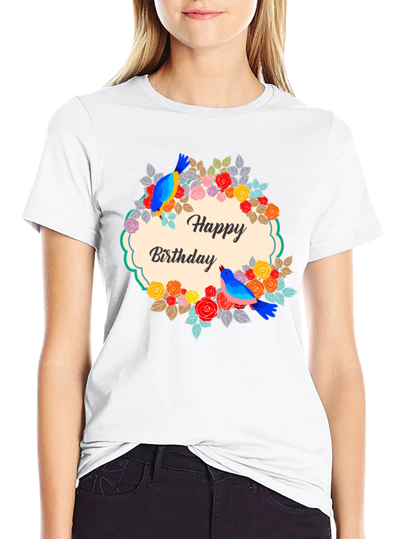 Happy Birthday Floral Bird T-Shirt