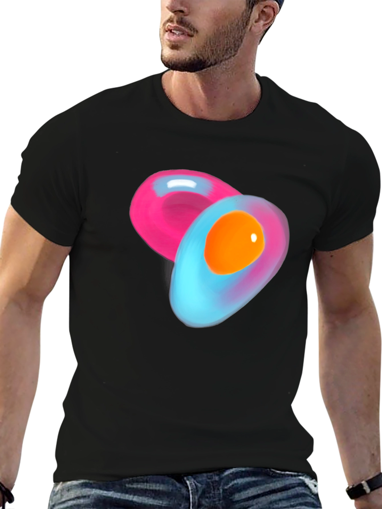 Abstract Egg Design Black Cotton T-Shirt