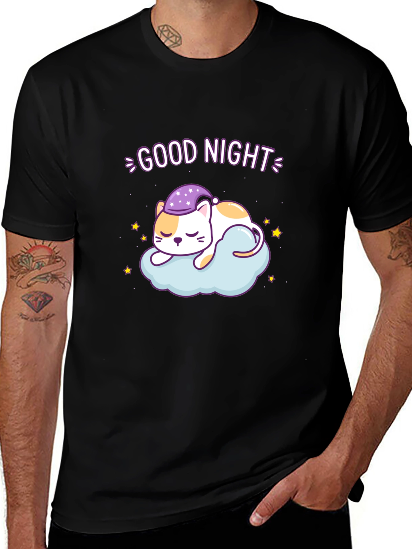 Cute Good Night Cat Sleeping on Cloud T-Shirt