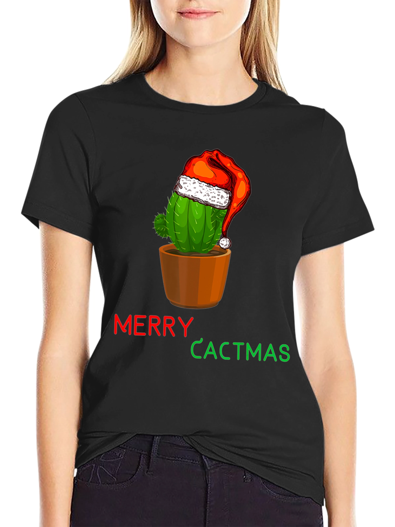 Merry Cactmas T-Shirt Cactus Santa Hat Holiday Tee