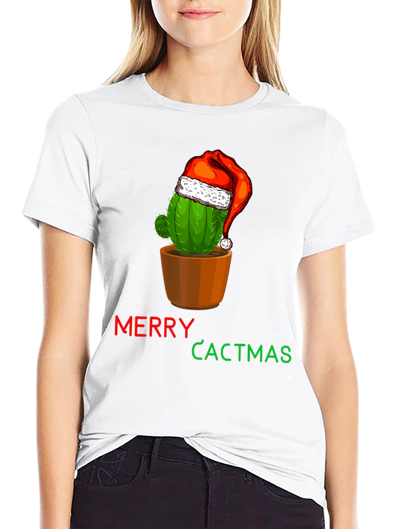 Merry Cactmas T-Shirt Cactus Santa Hat Holiday Tee