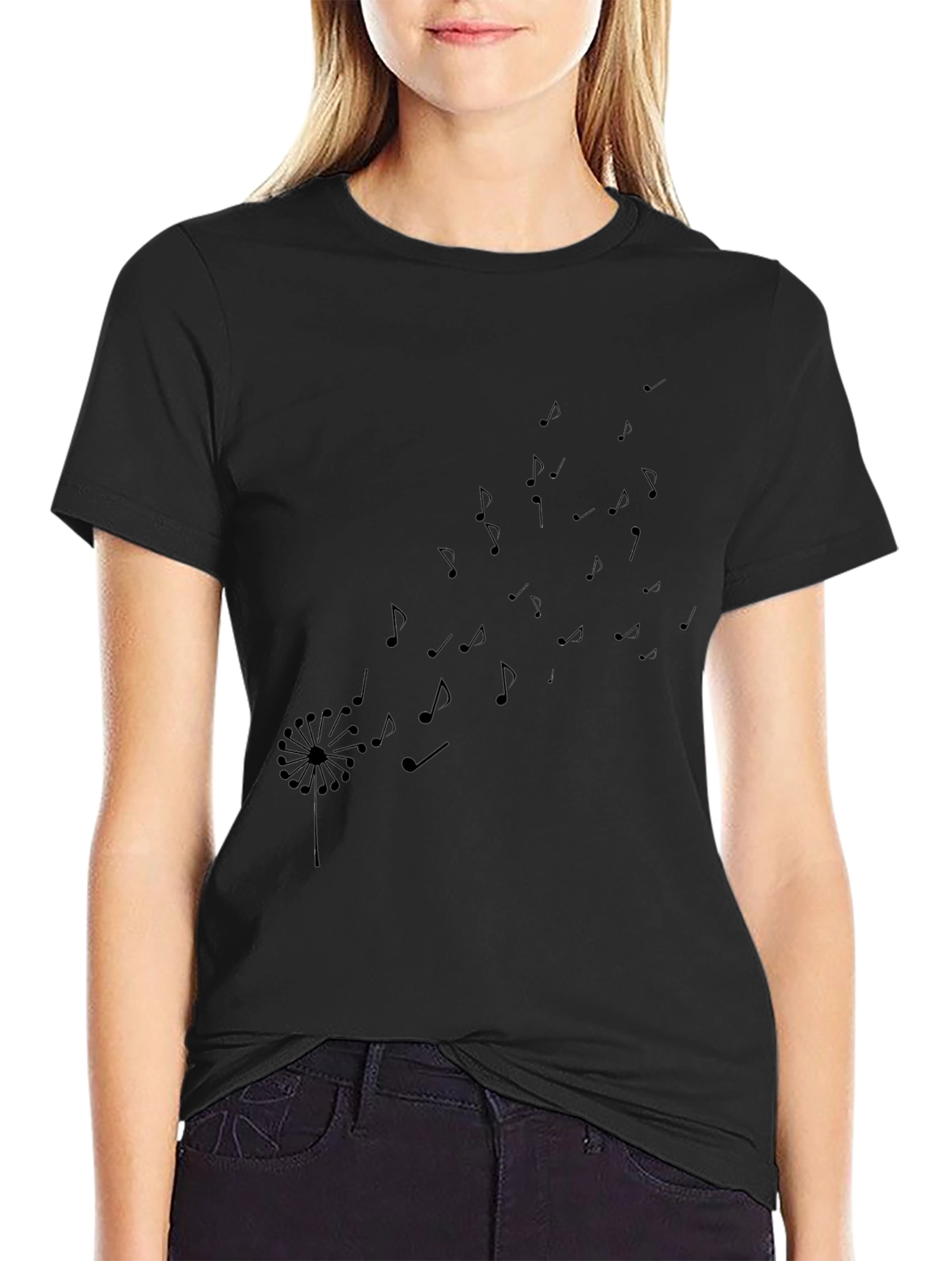 Black Dandelion Music Notes T-Shirt