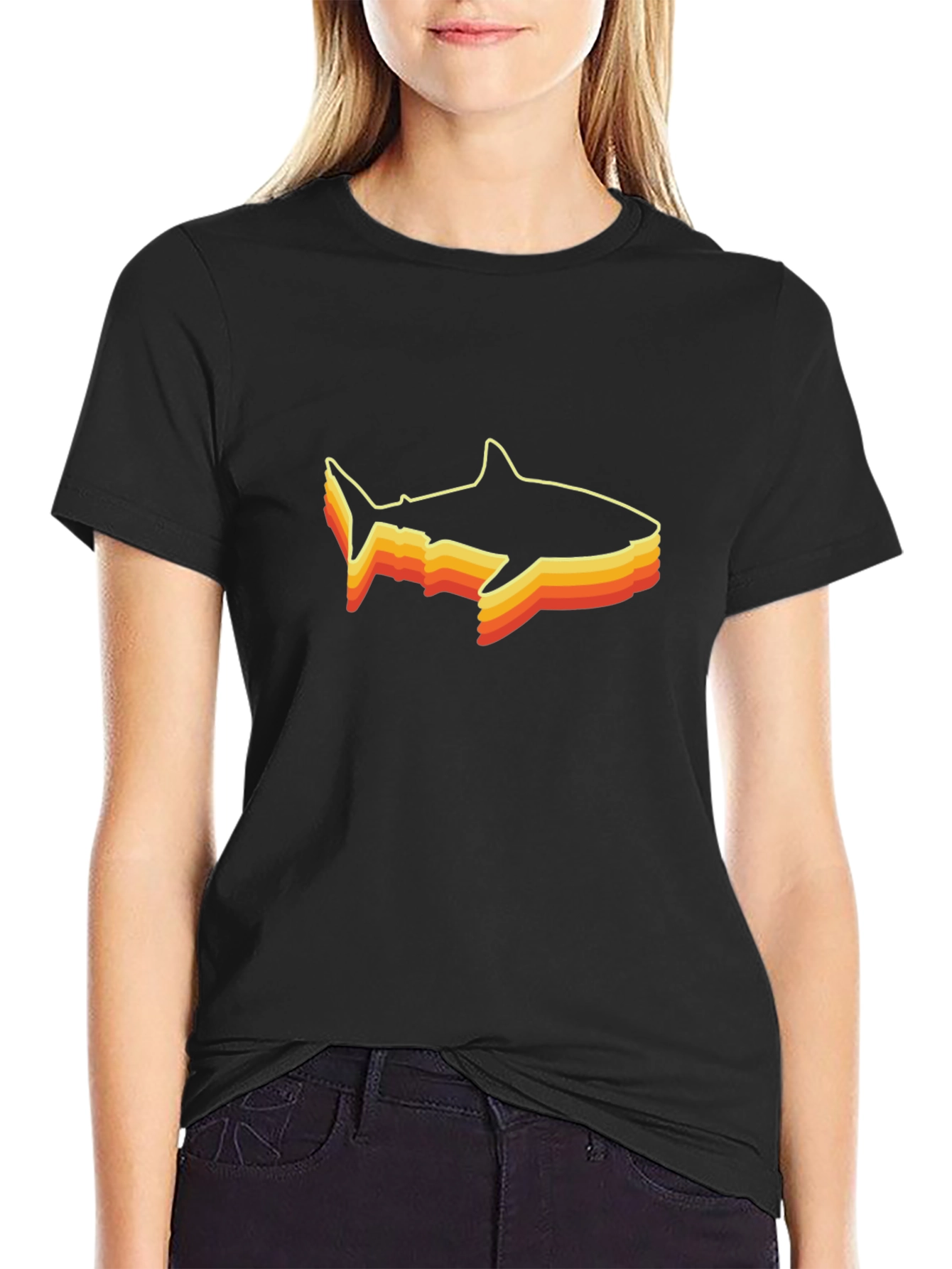 Retro Shark Graphic Black T-Shirt