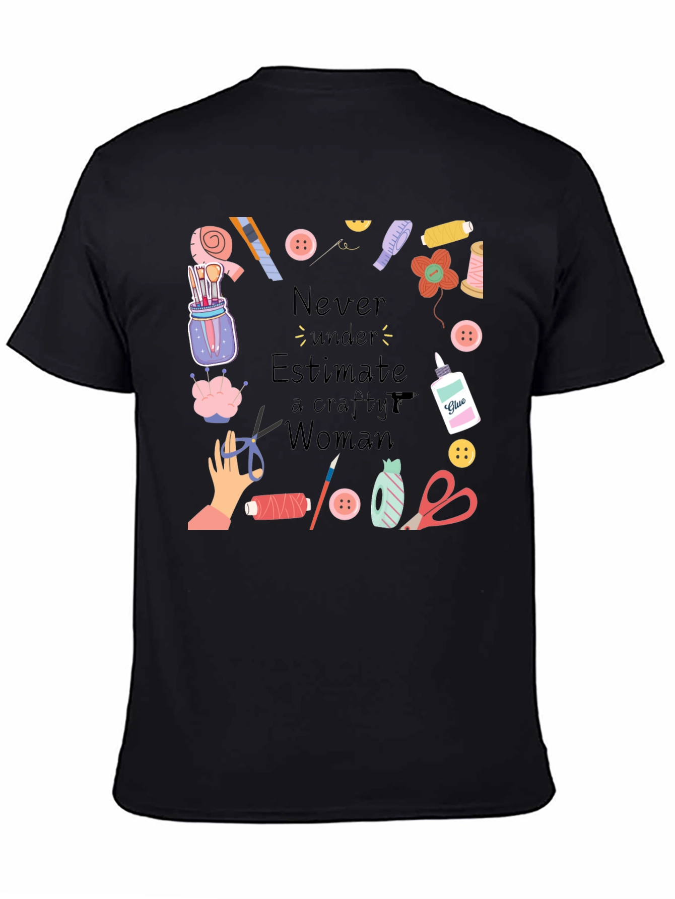 Crafty Woman T-Shirt - Black Cotton Graphic Tee