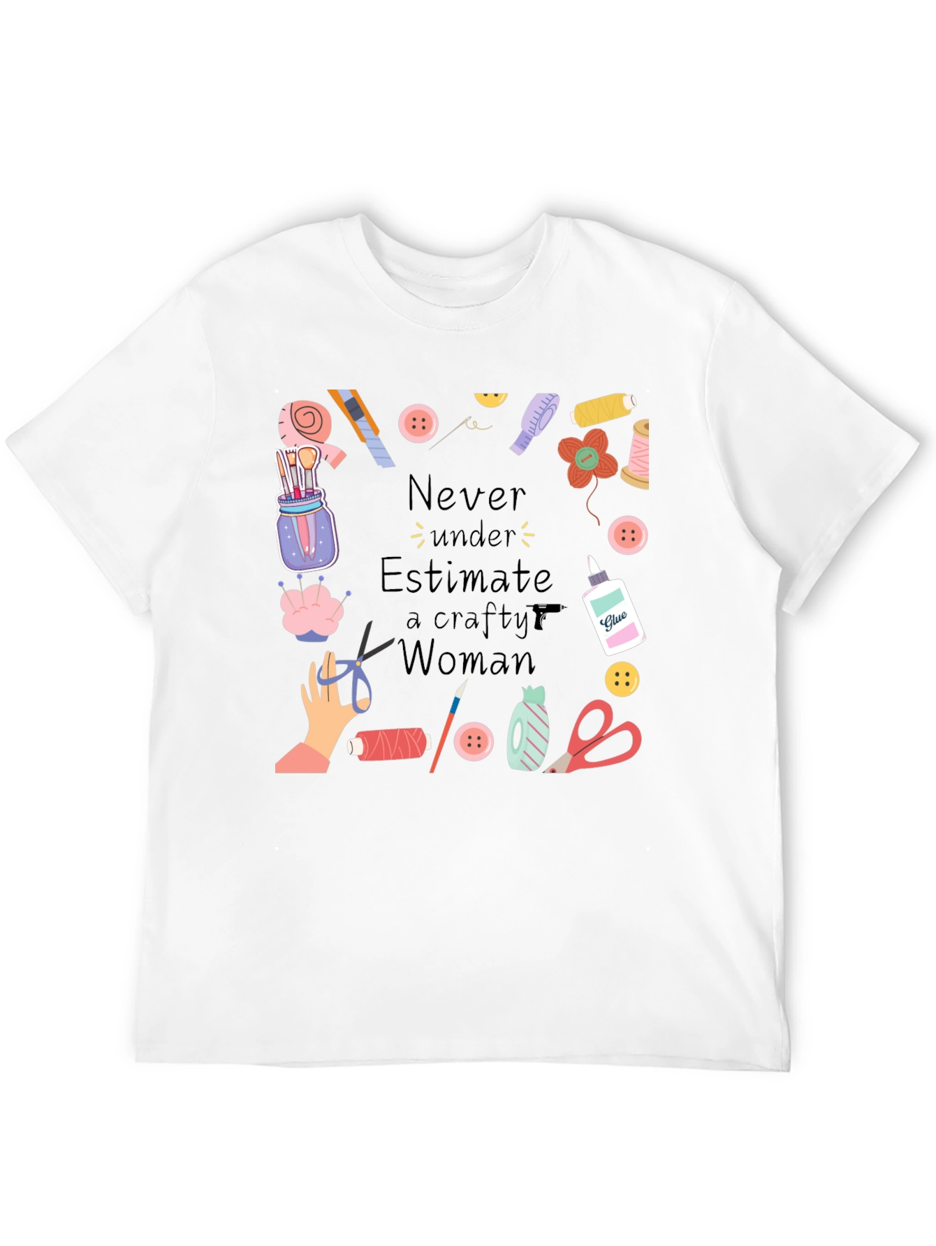 Crafty Woman T-Shirt - Black Cotton Graphic Tee