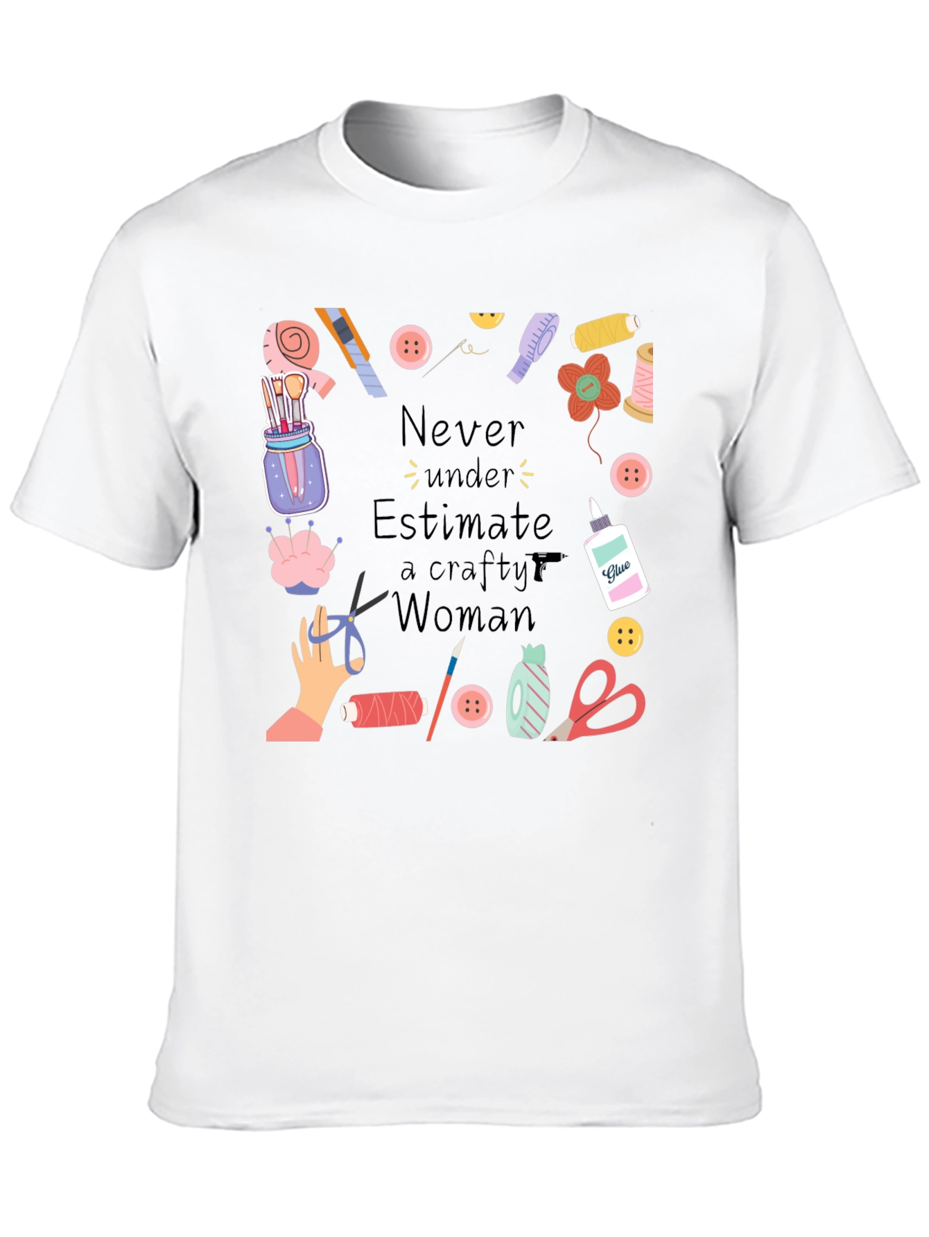 Crafty Woman T-Shirt - Black Cotton Graphic Tee